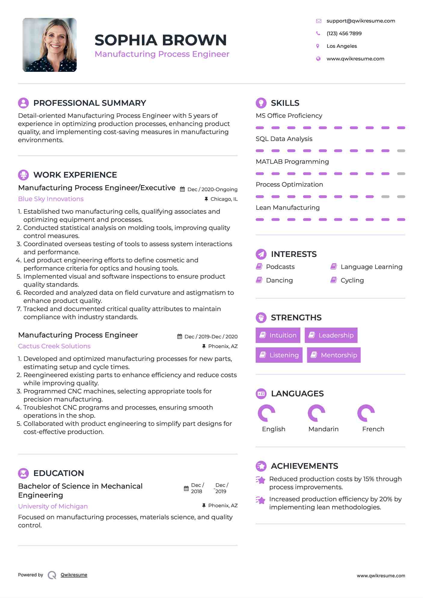 Manufacturing Process Engineer/Executive Resume Format