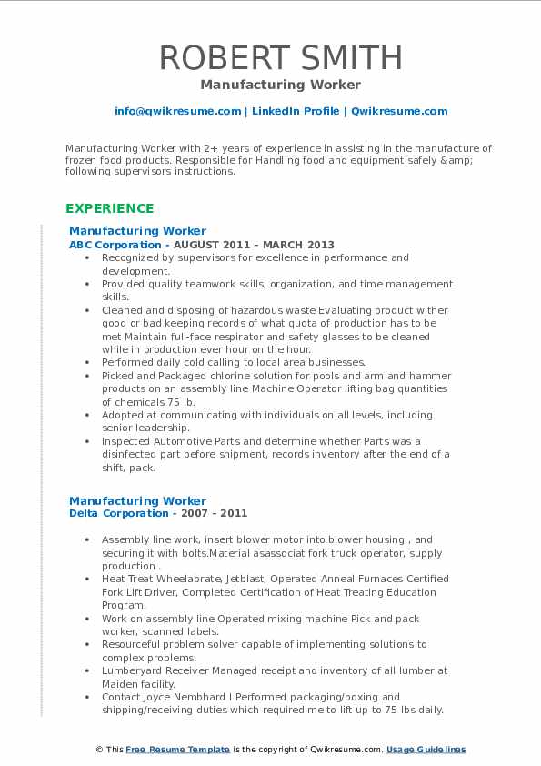 Manufacturing Worker Resume Samples - Manufacturing Worker 1598862720 Pdf 