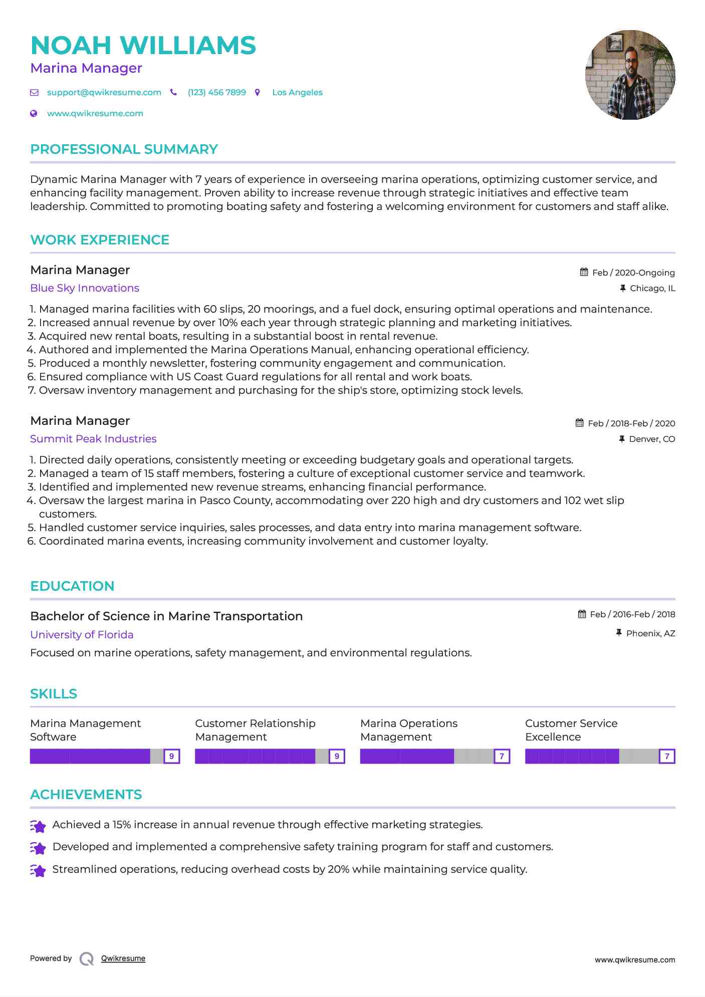 Marina Manager
 Resume Format