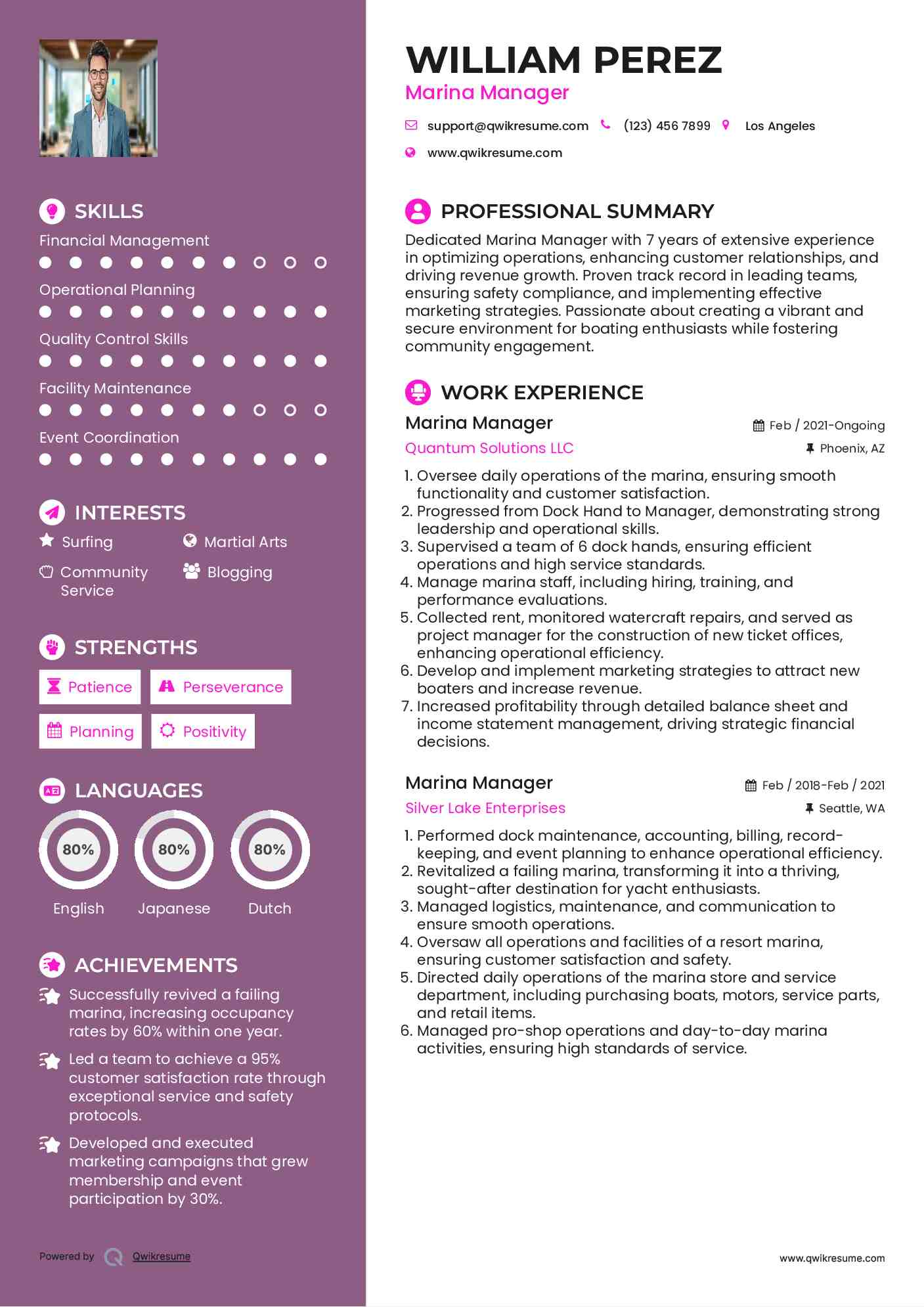 Marina Manager Resume Example