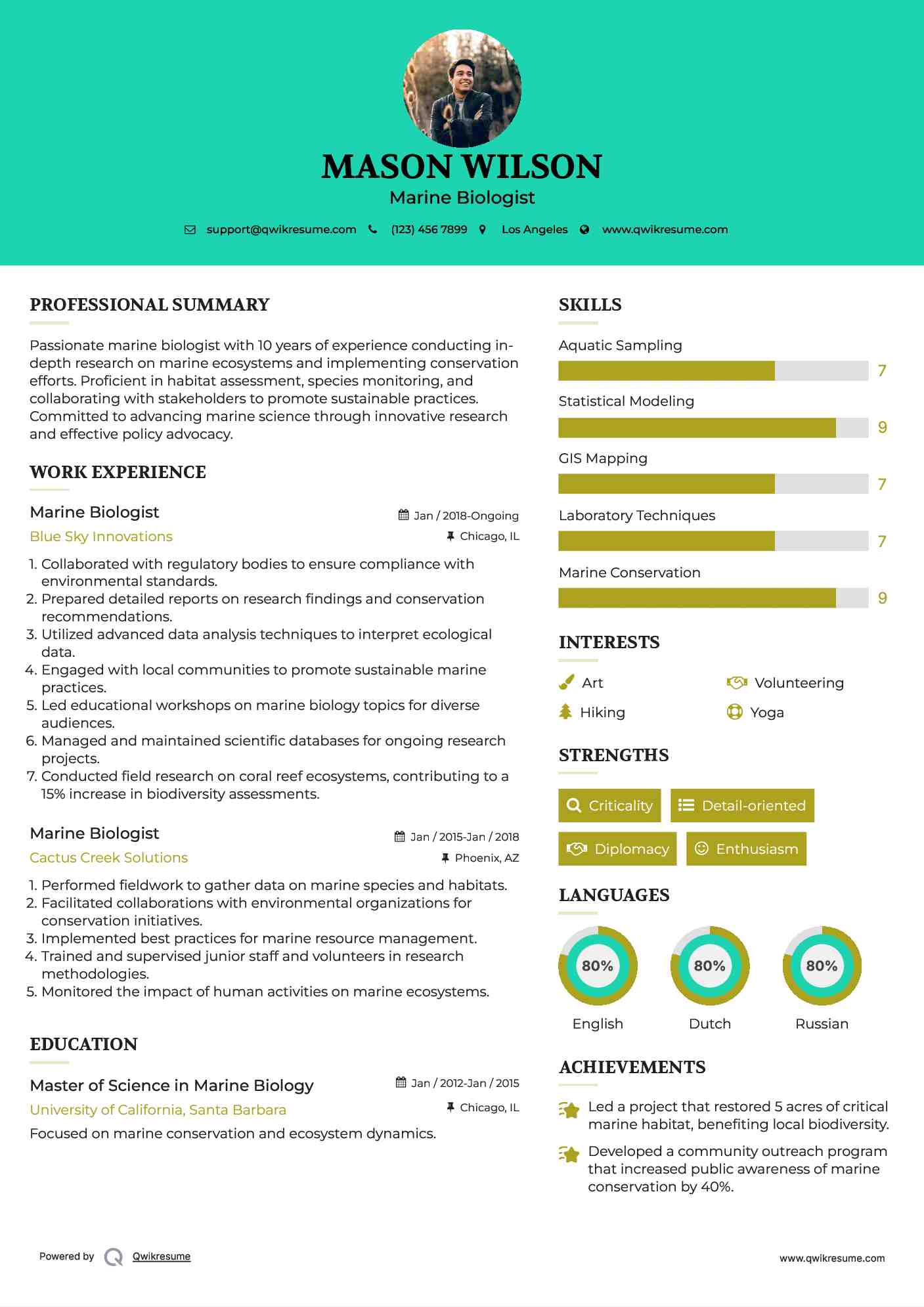 Marine Biologist Resume Template