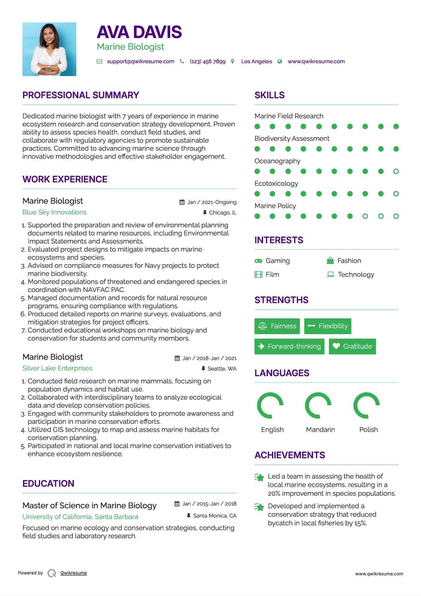 Marine Biologist Resume Model