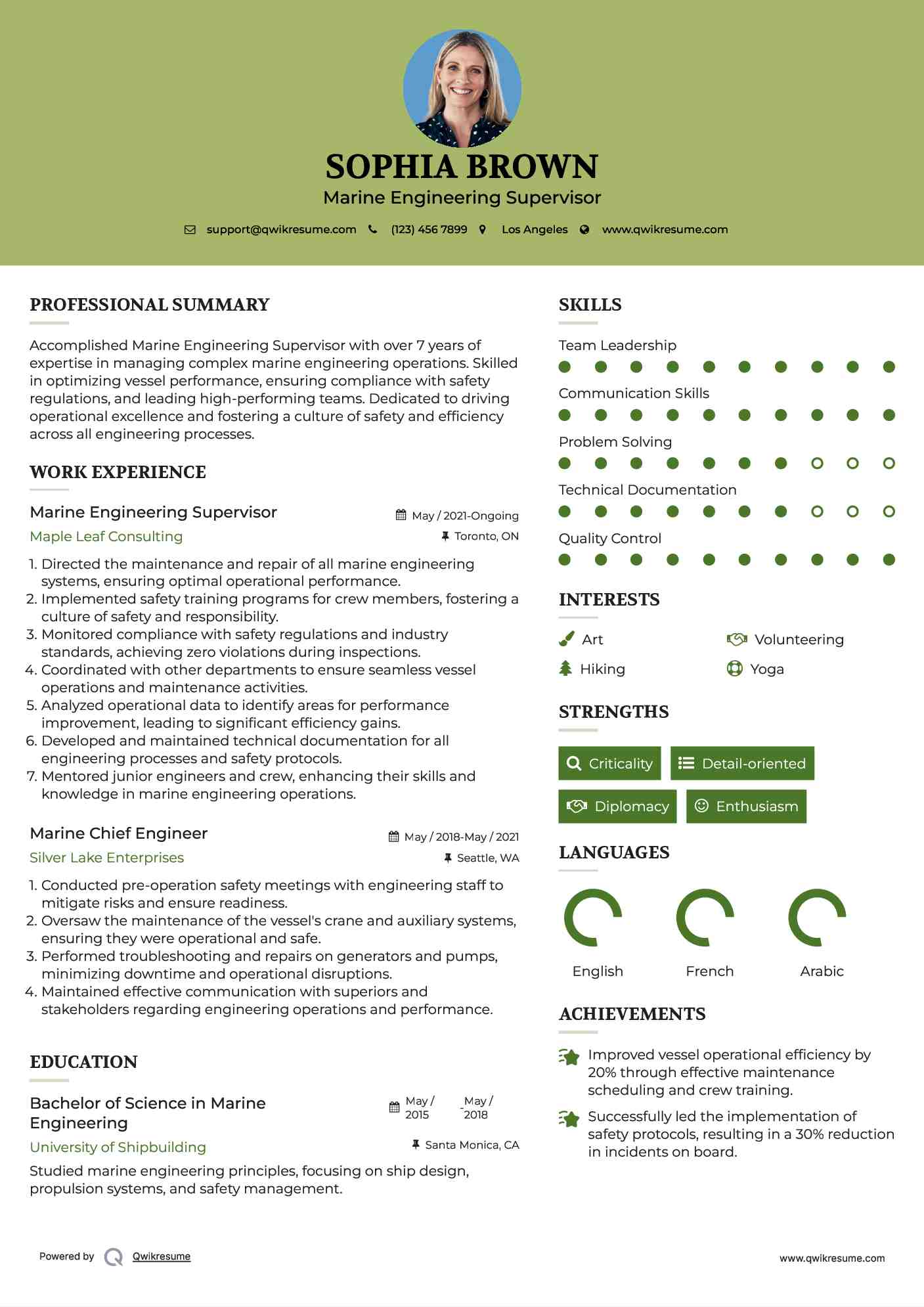 Marine Engineering Supervisor Resume Format