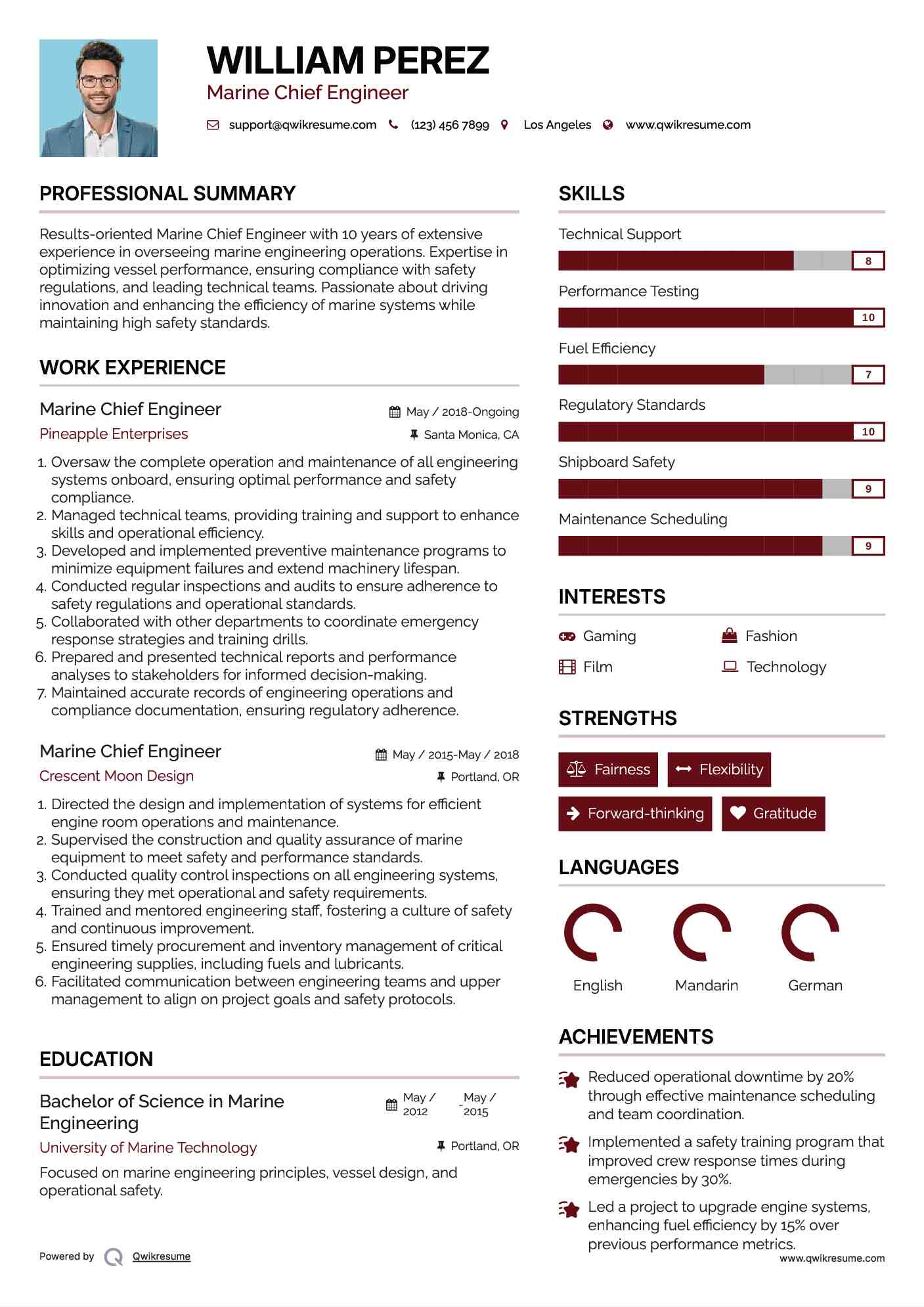 Marine Chief Engineer Resume Sample