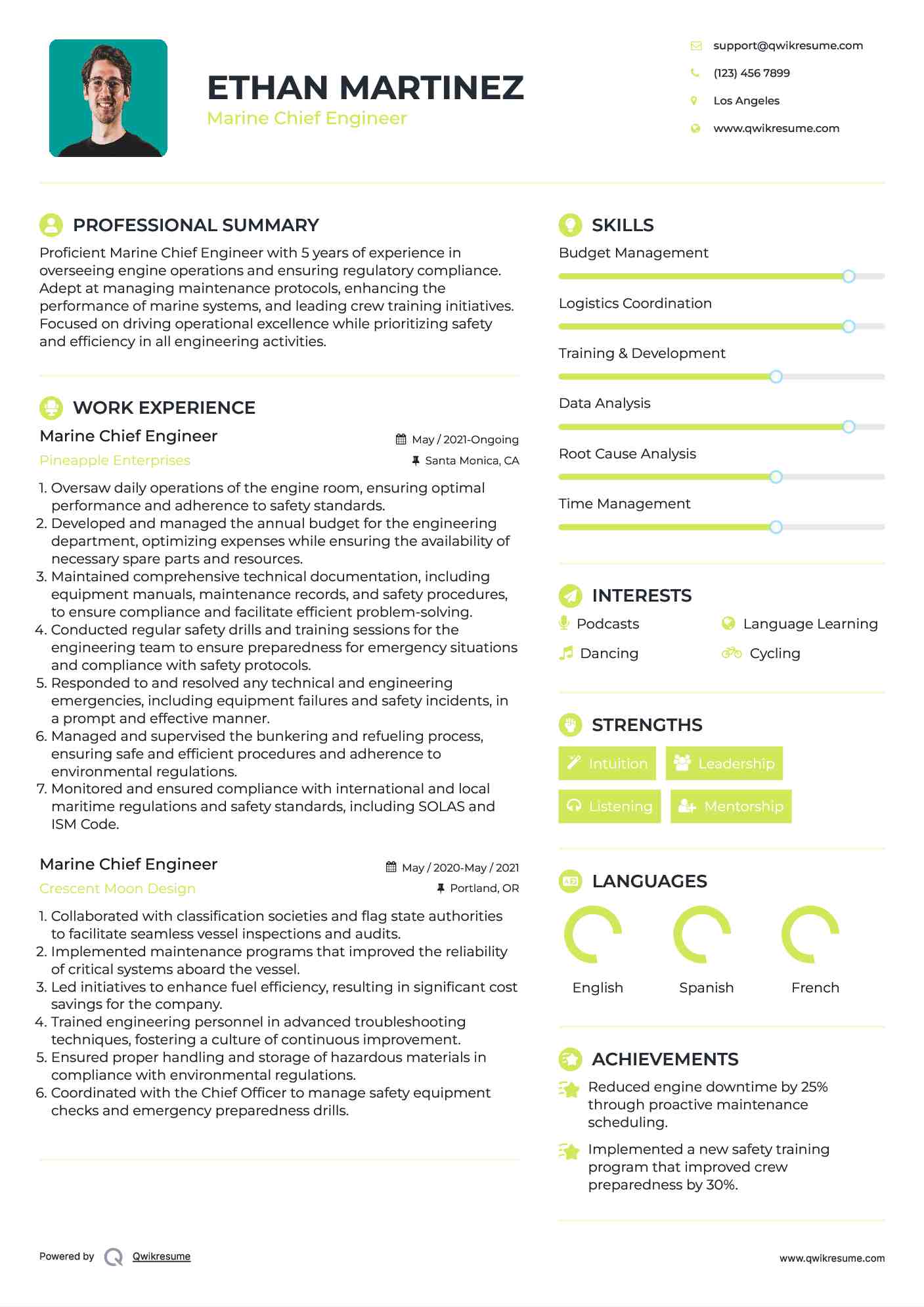 Marine Chief Engineer Resume Example