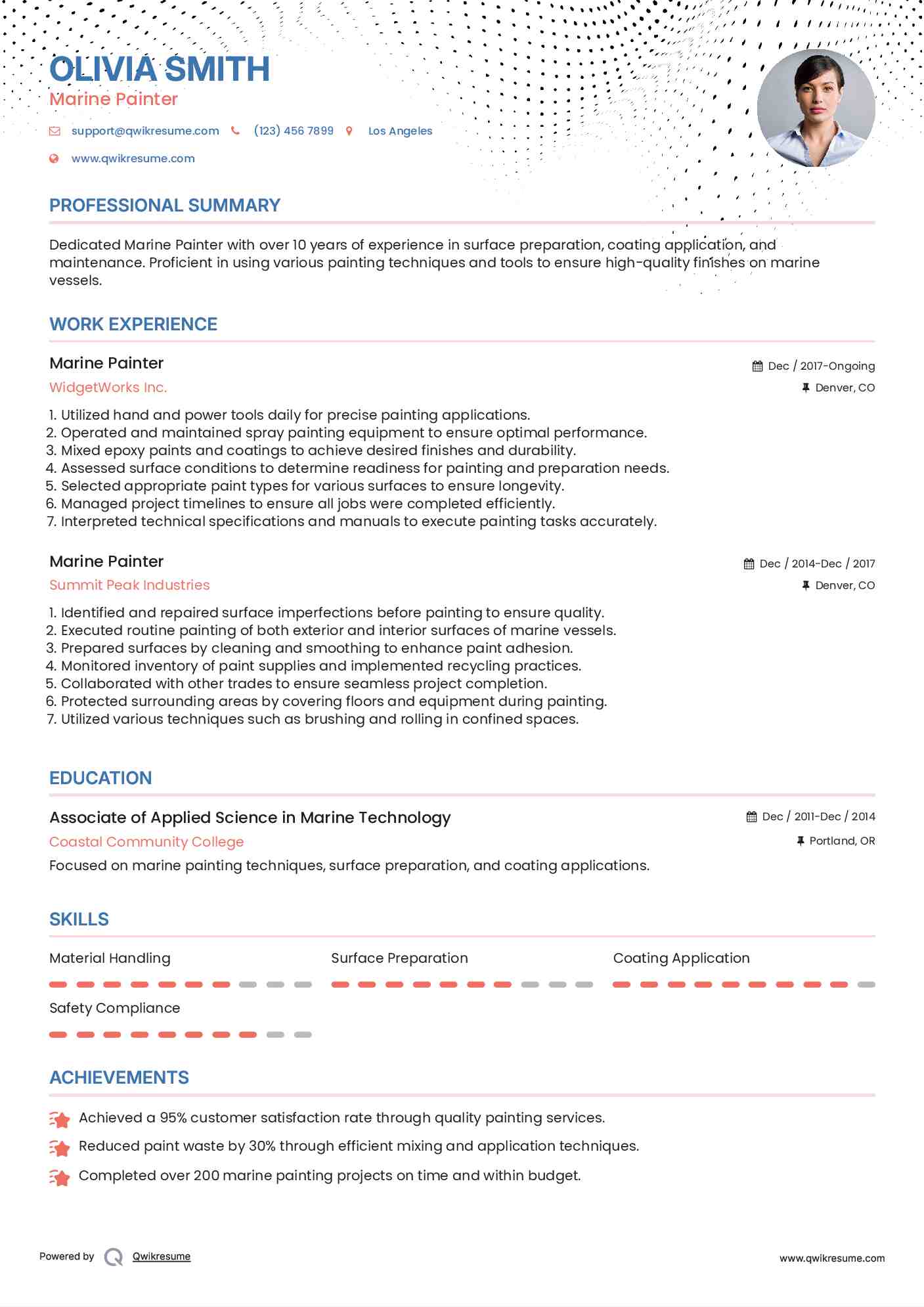 Marine Painter Resume Example