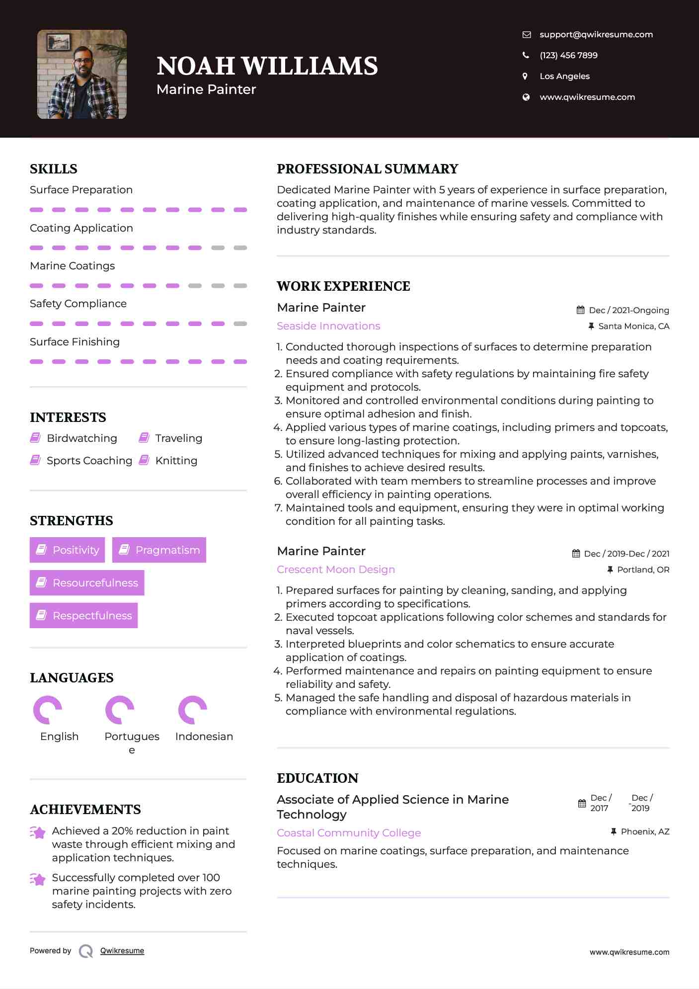 Marine Painter Resume Samples QwikResume