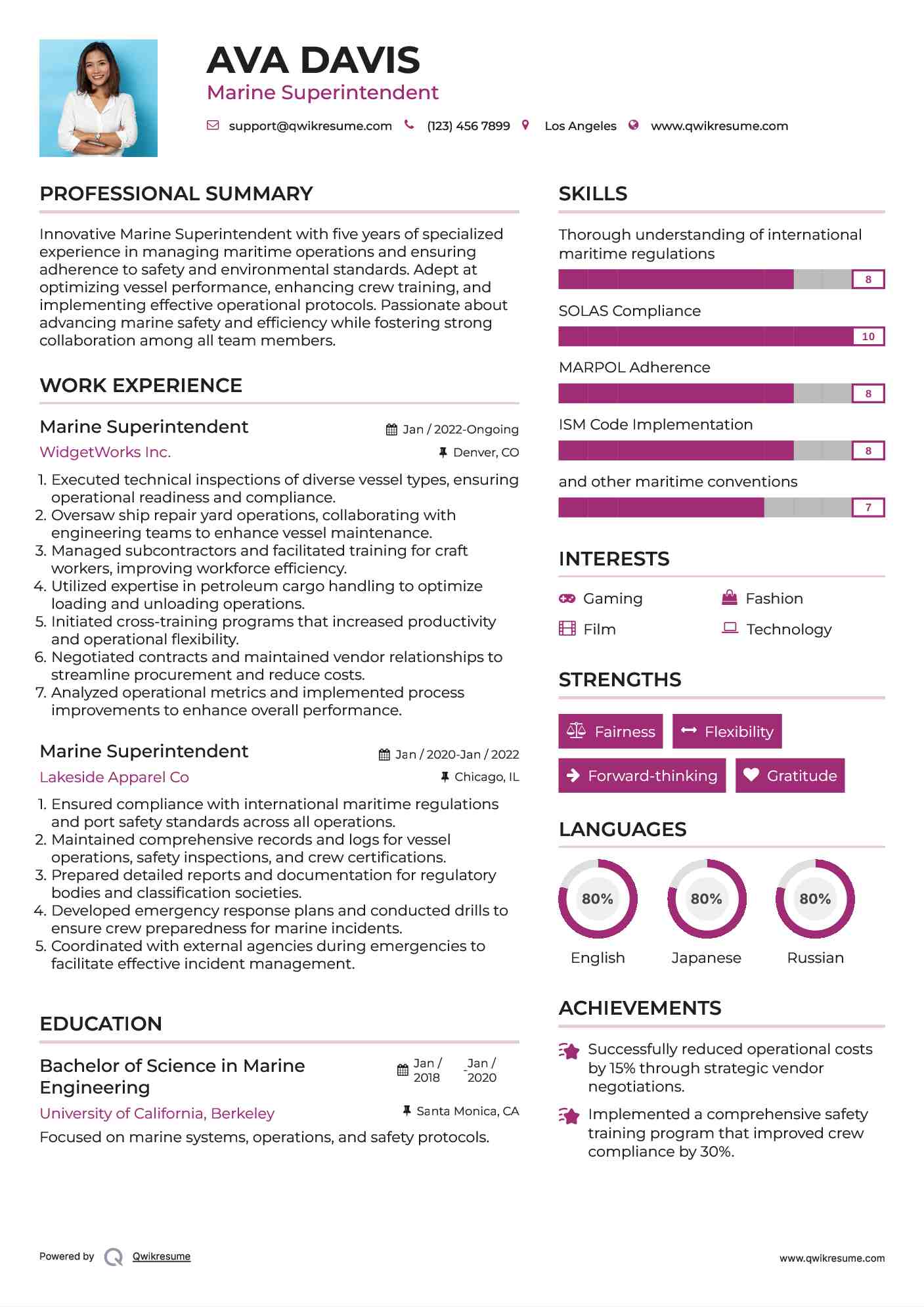 Marine Superintendent Resume Format