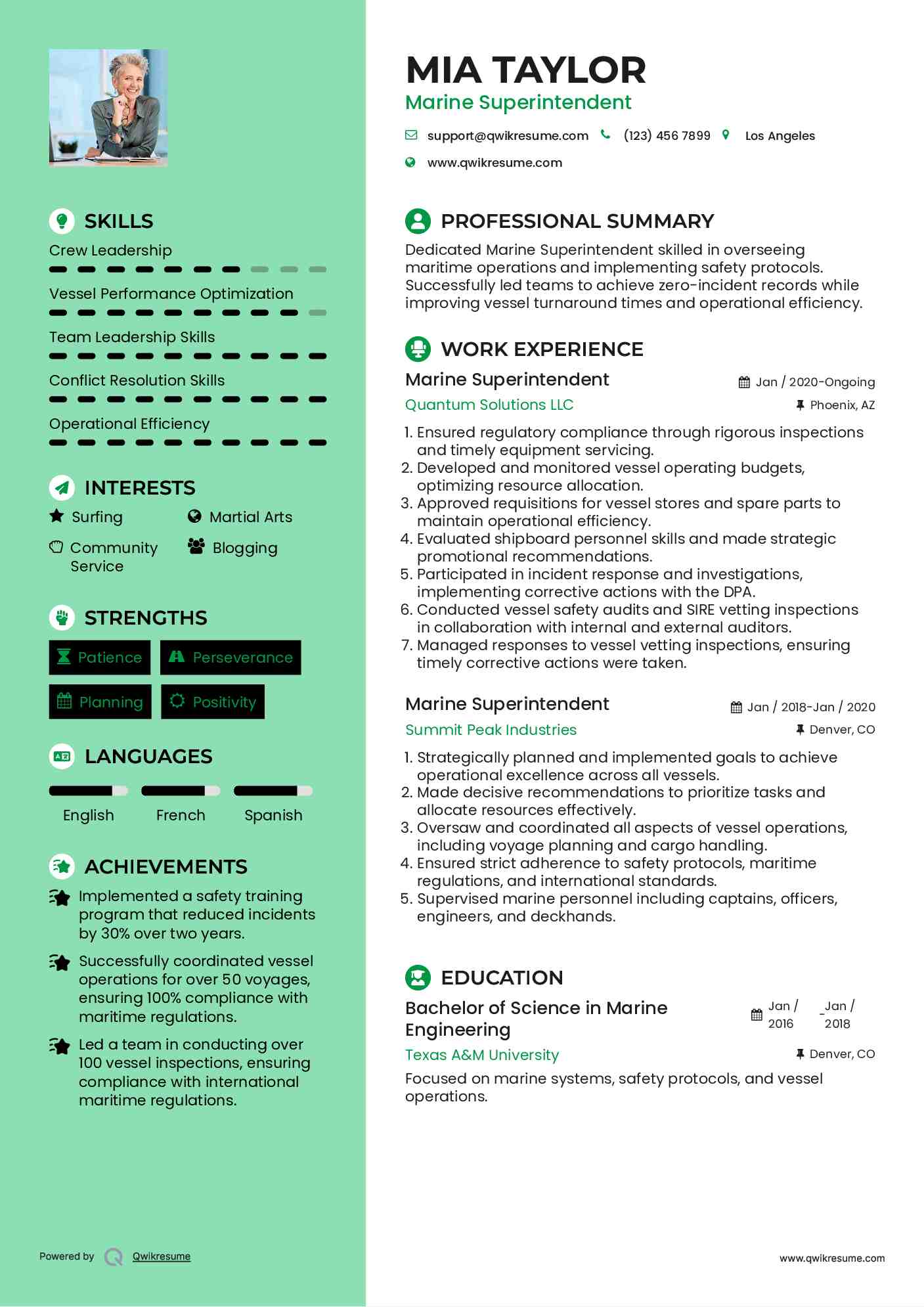 Marine Superintendent Resume Format