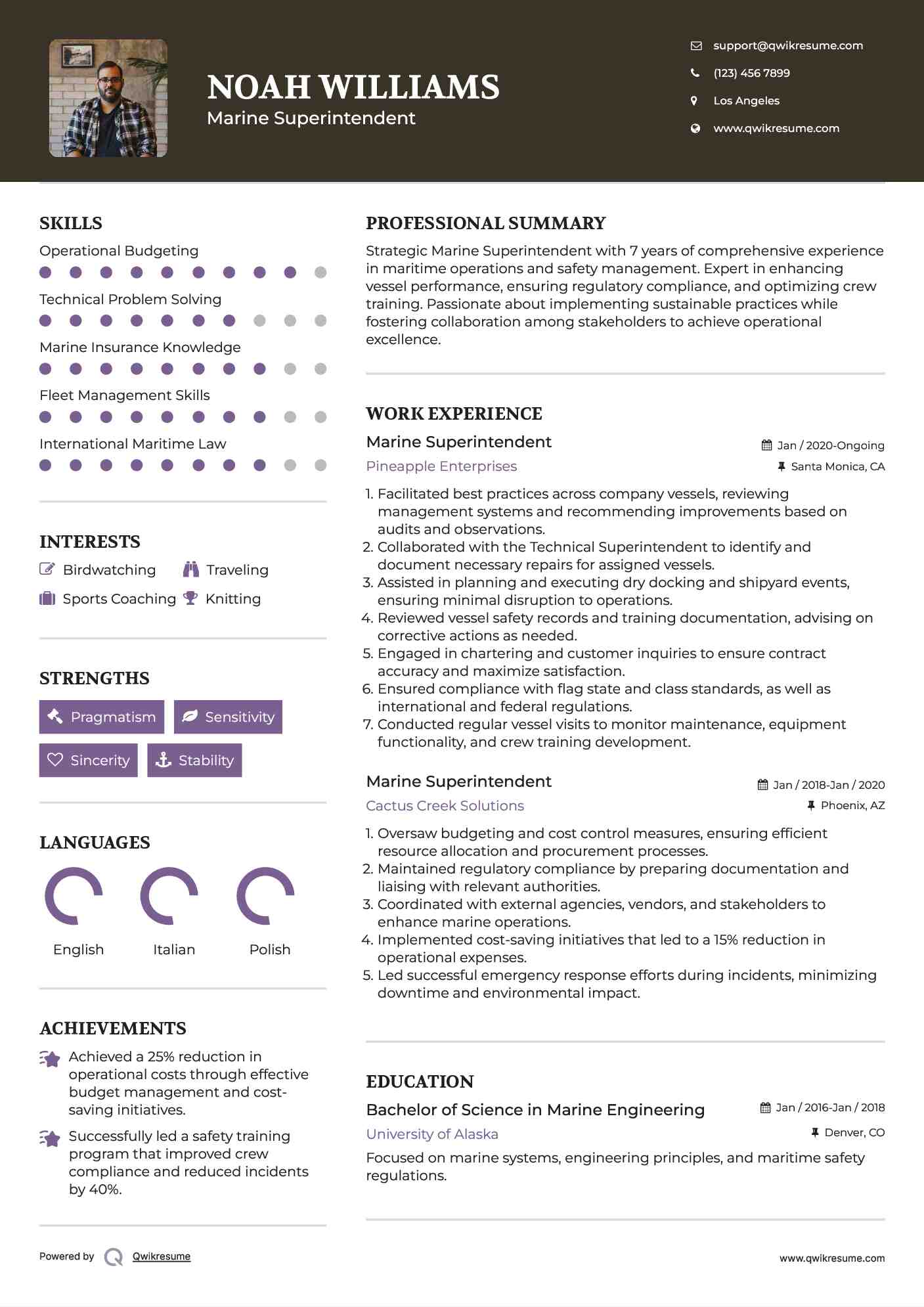 Marine Superintendent Resume Template