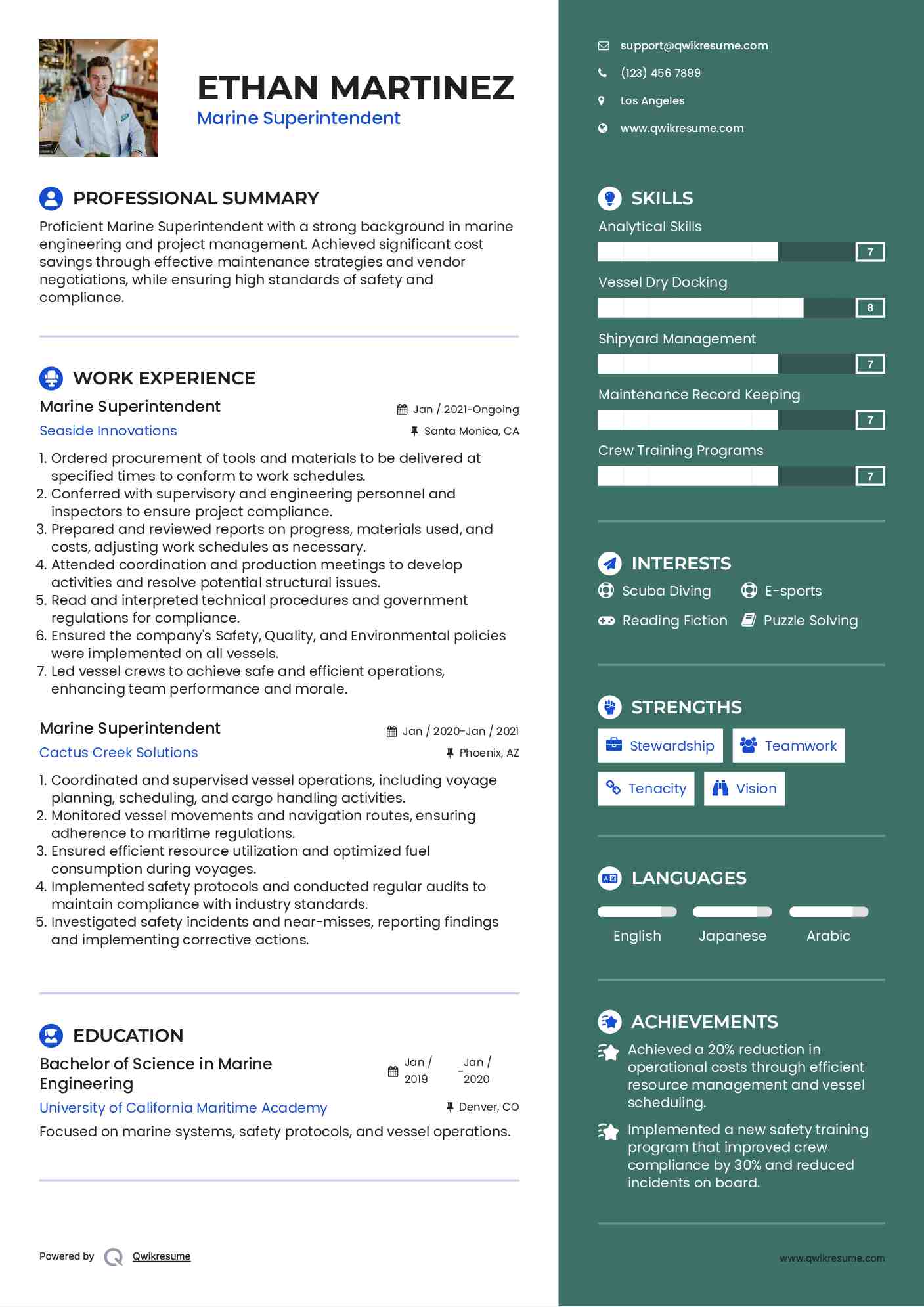 Marine Superintendent Resume Example