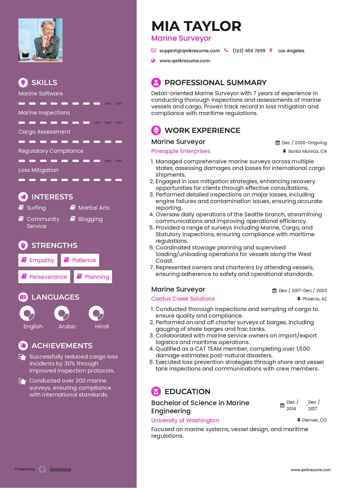 Marine Surveyor Resume Format