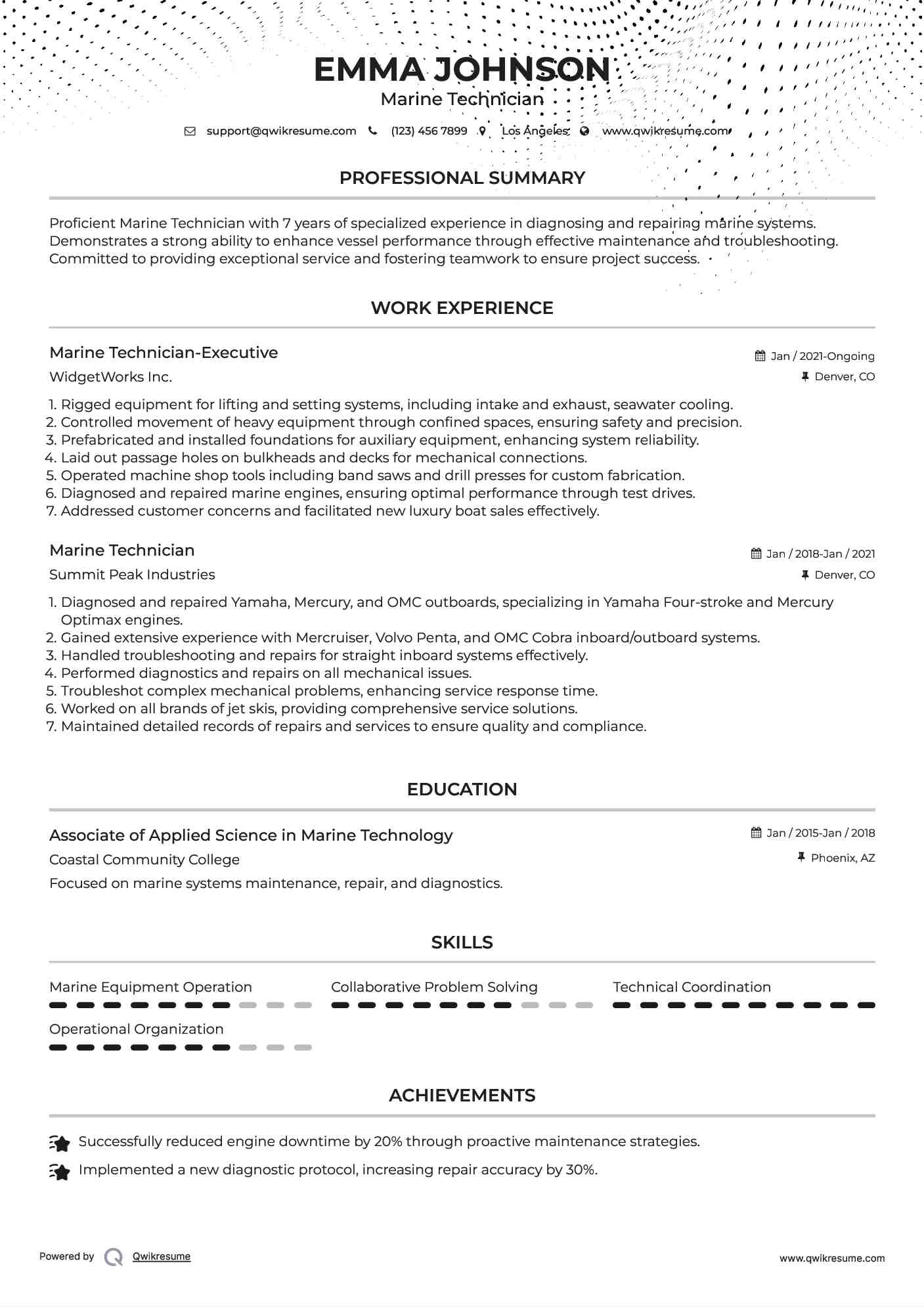 Marine Technician-Executive Resume Model