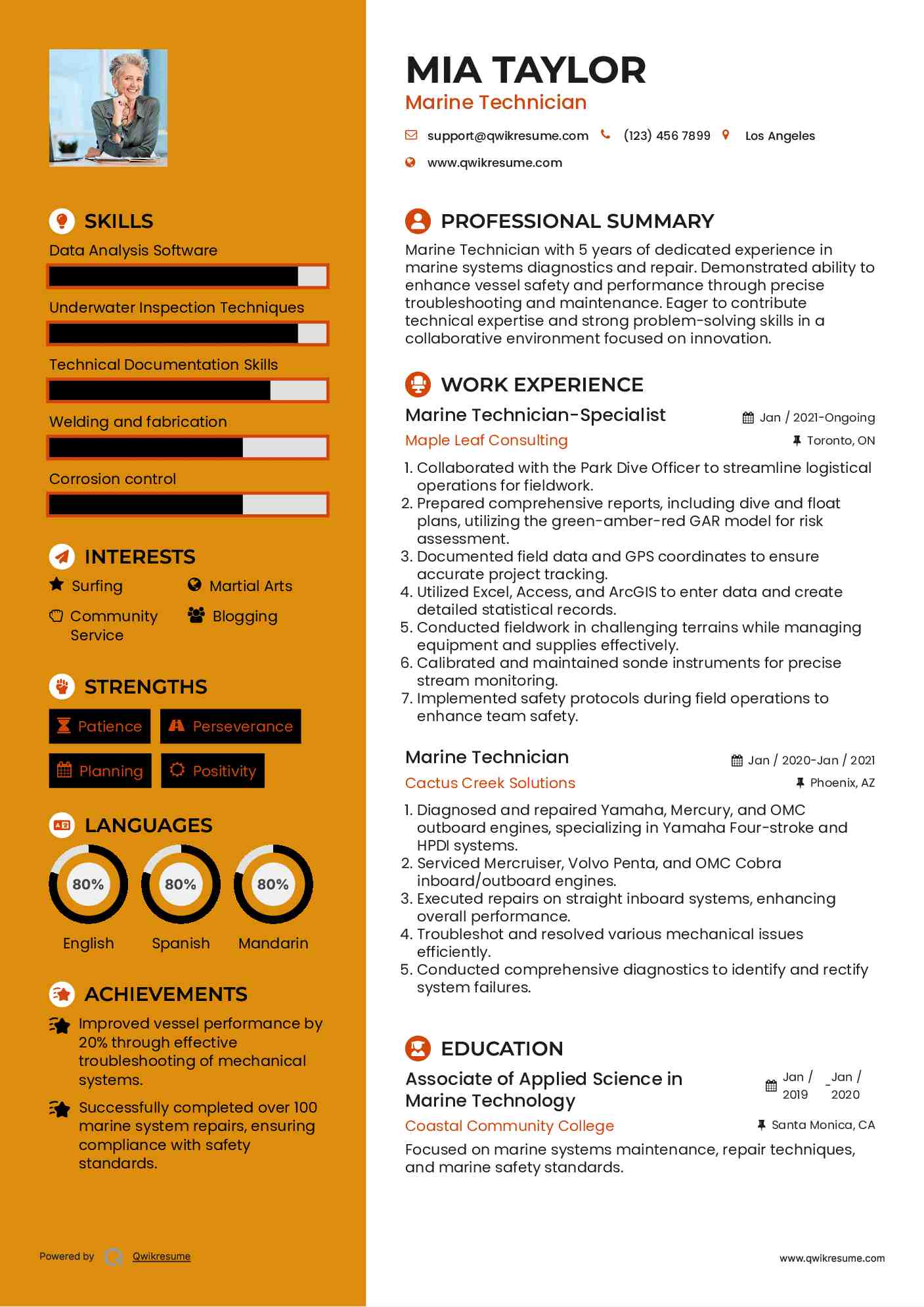 Marine Technician-Specialist Resume Model