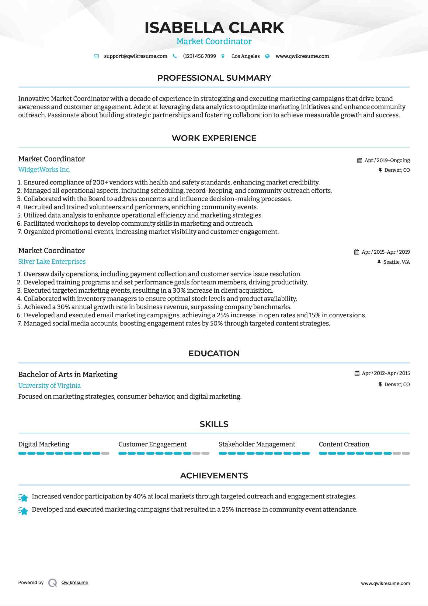 Market Coordinator Resume Format