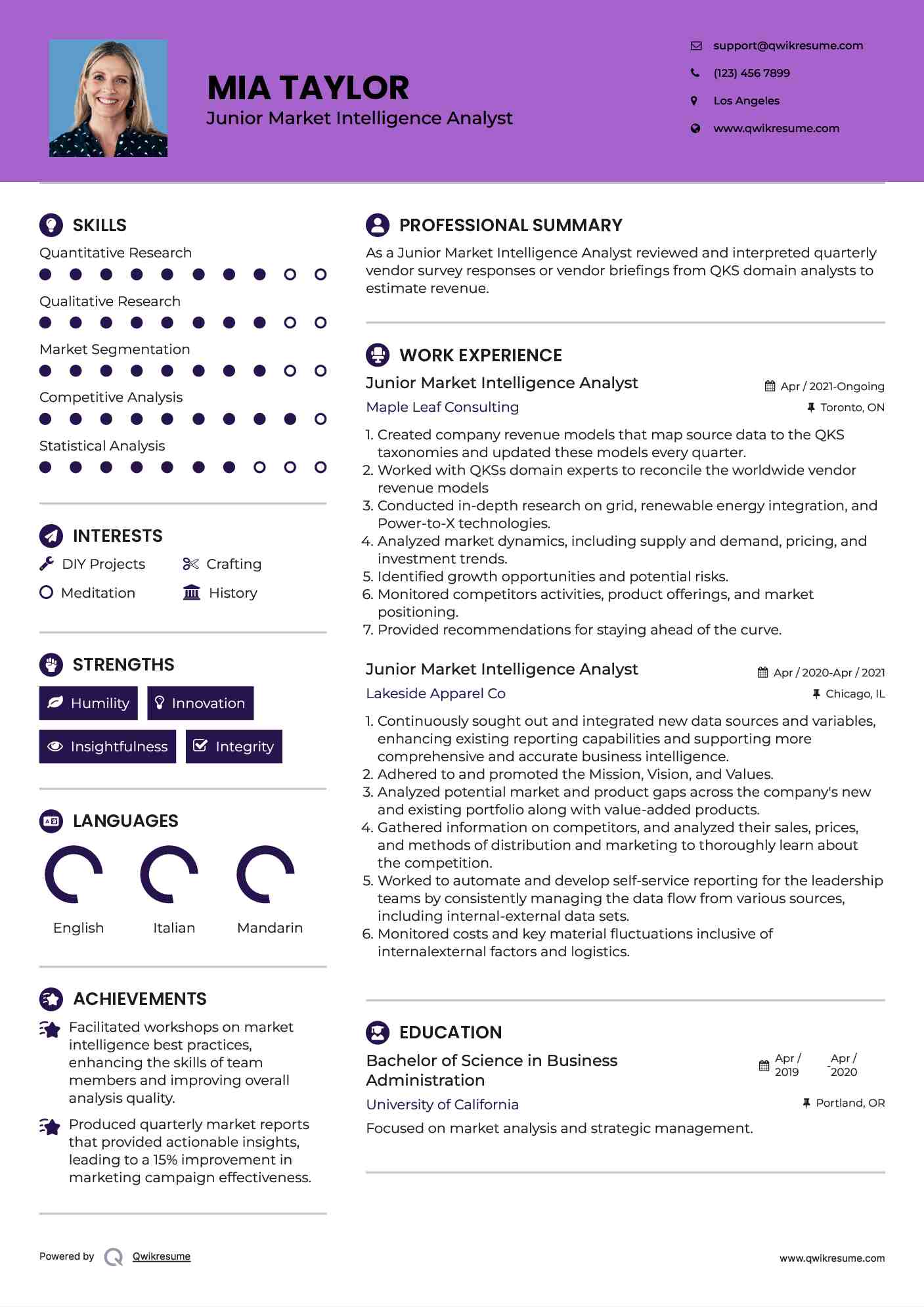 Junior Market Intelligence Analyst Resume Format