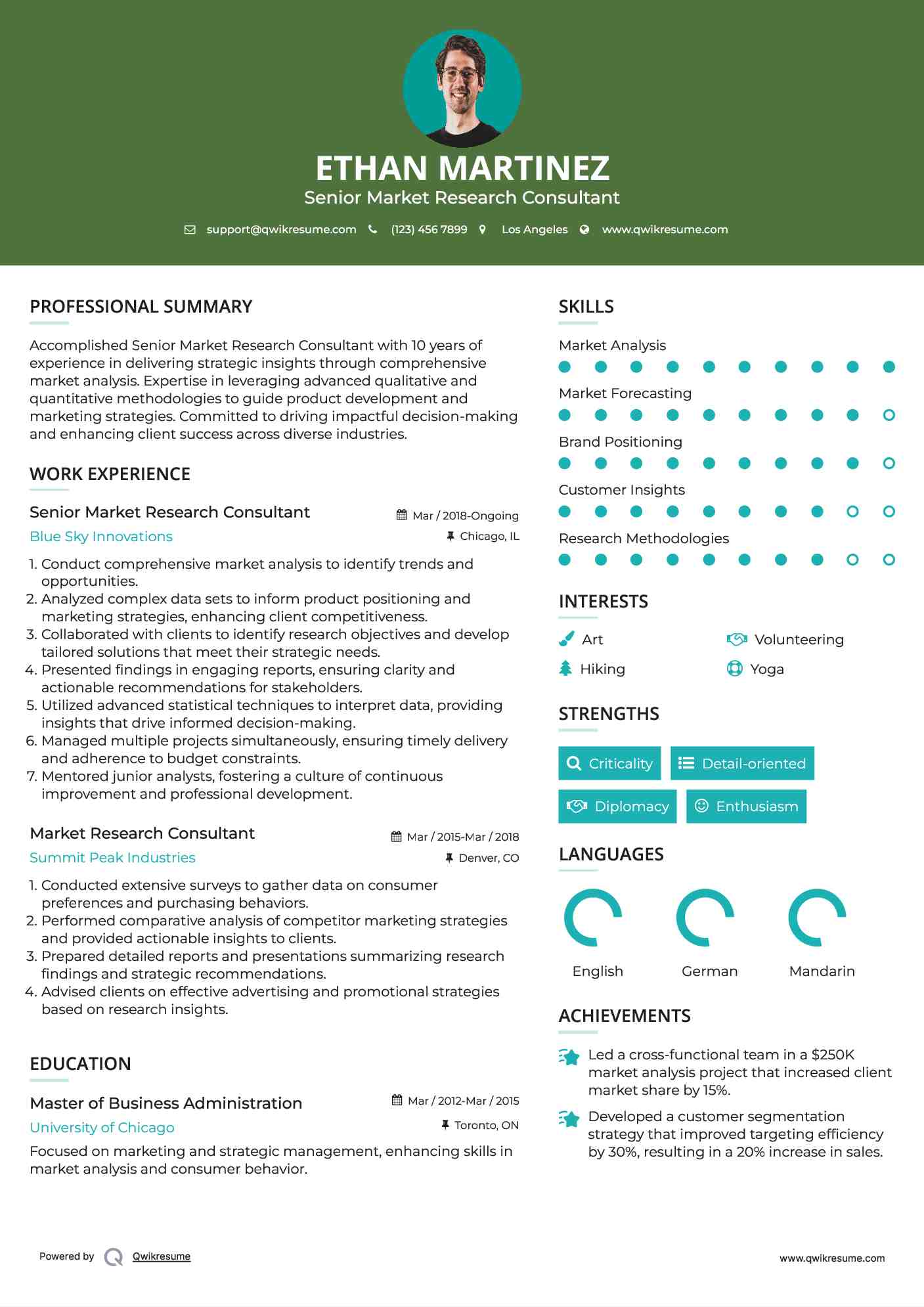 Senior Market Research Consultant Resume Model