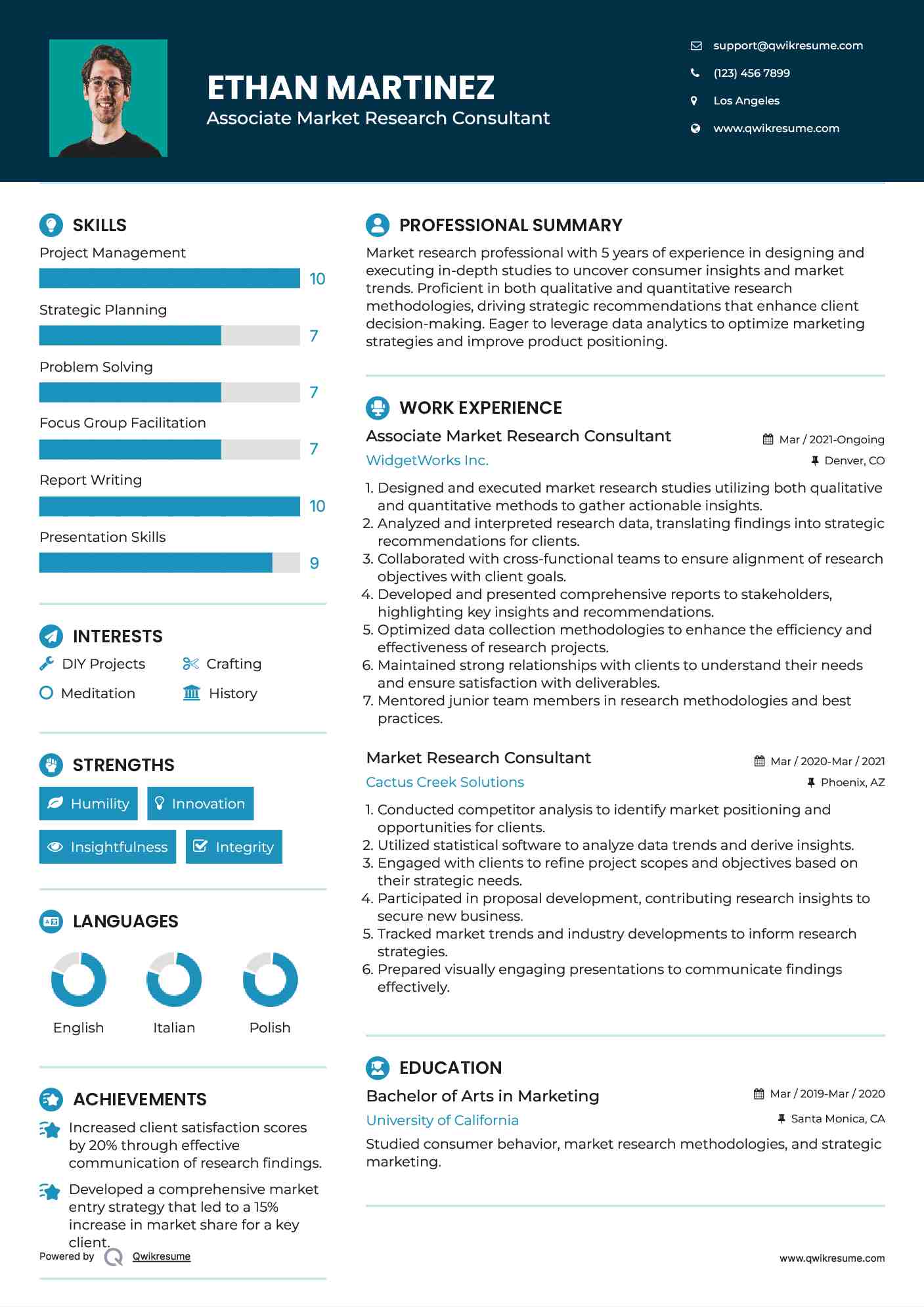 Associate Market Research Consultant Resume Model