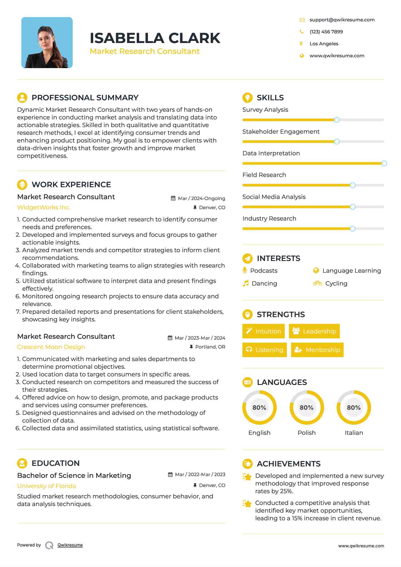 Market Research Consultant Resume Sample