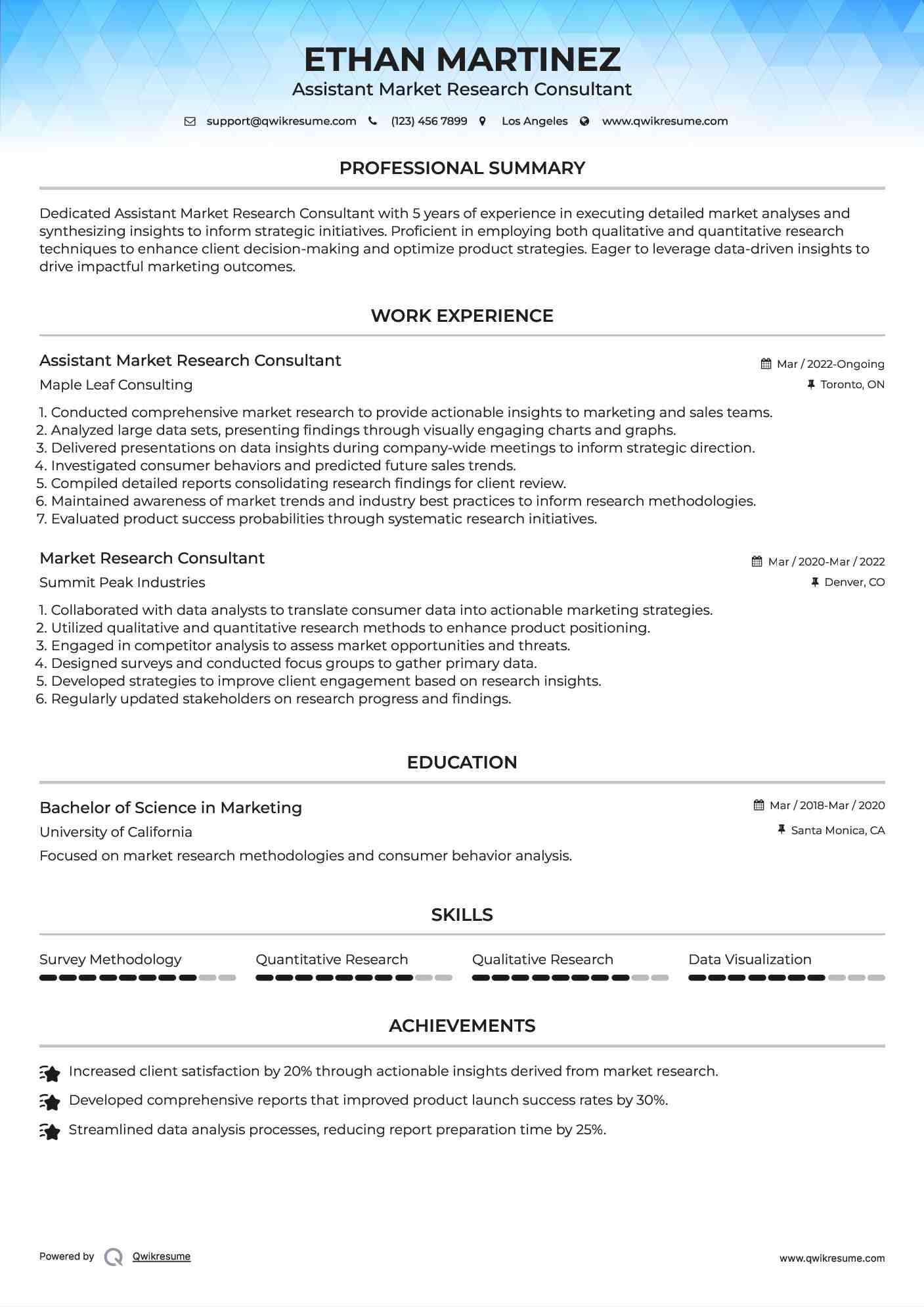 Assistant Market Research Consultant Resume Format