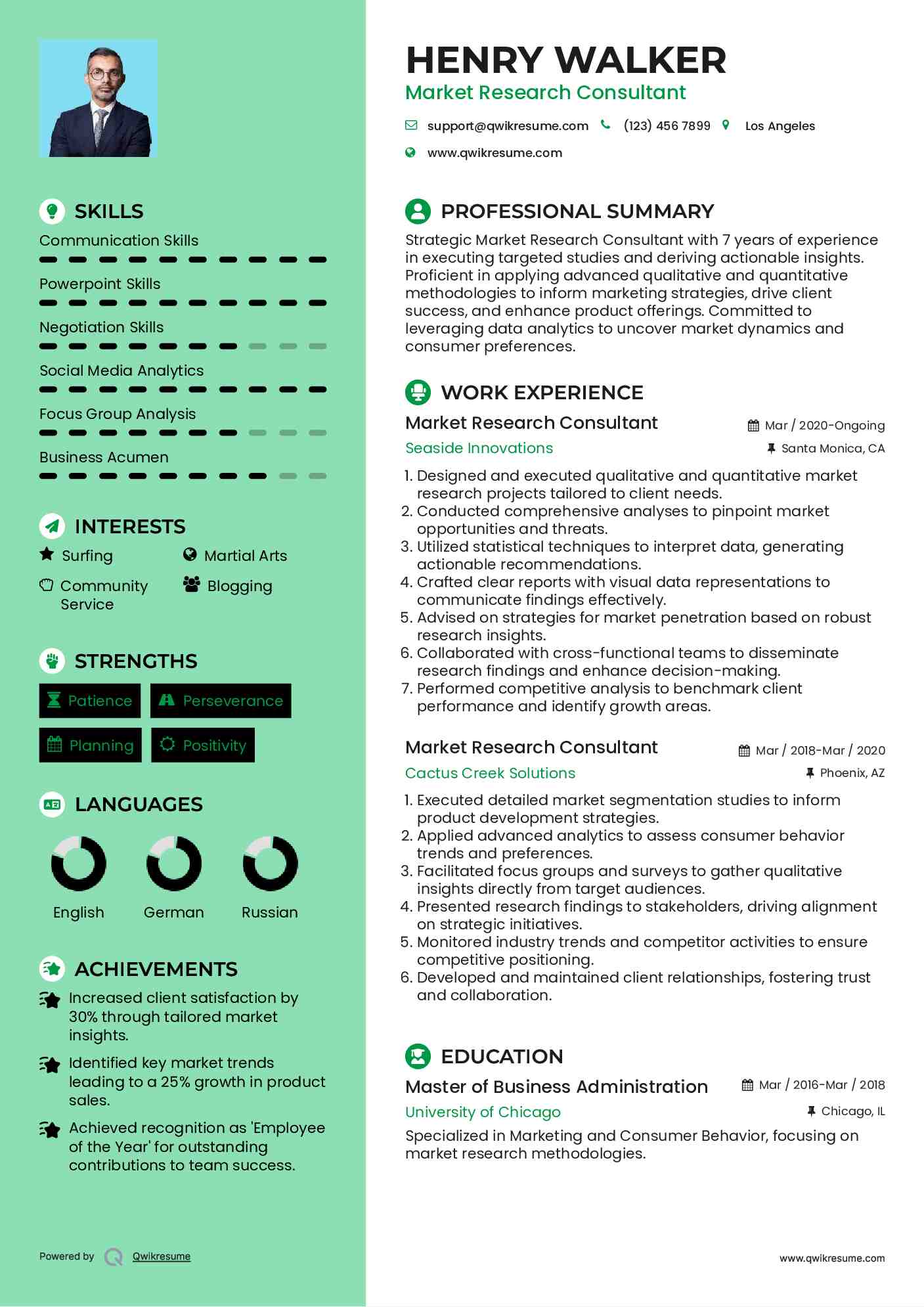 Market Research Consultant Resume Template