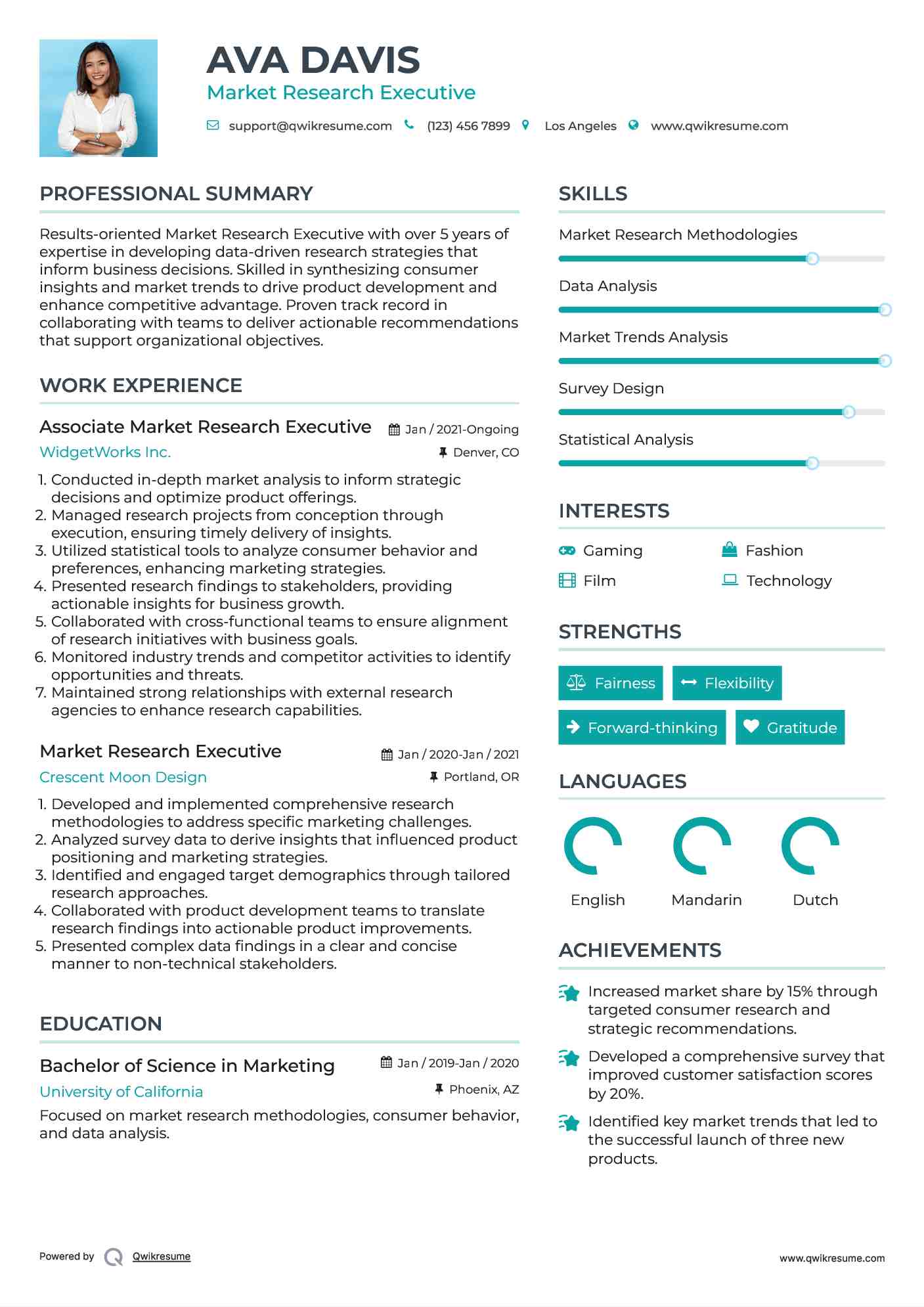 Associate Market Research Executive Resume Sample