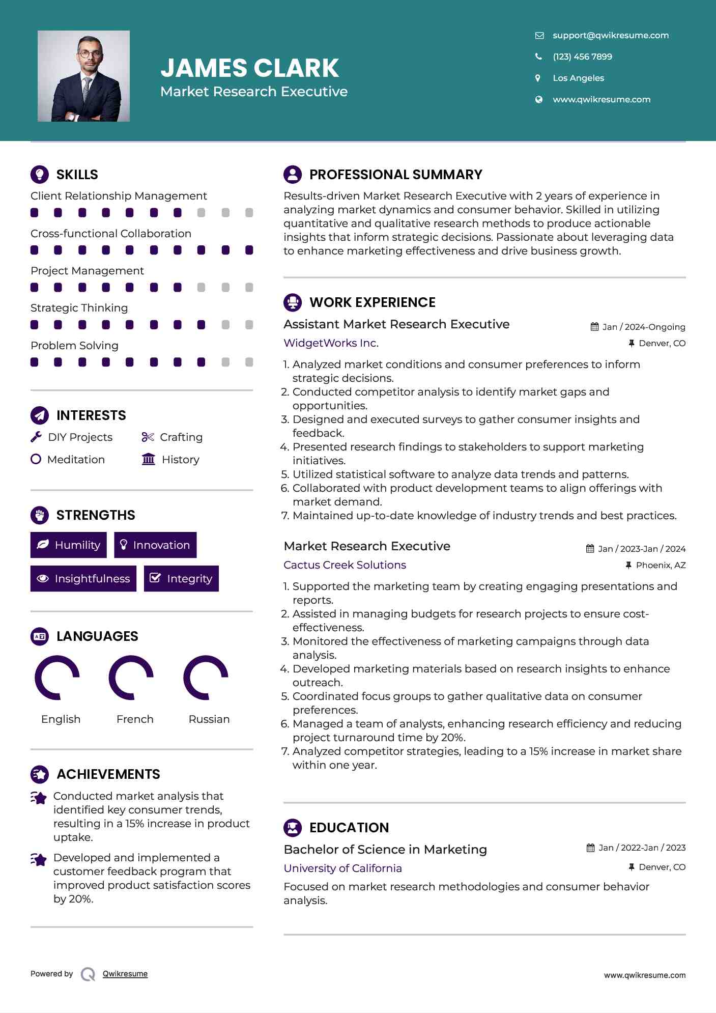 Assistant Market Research Executive Resume Example