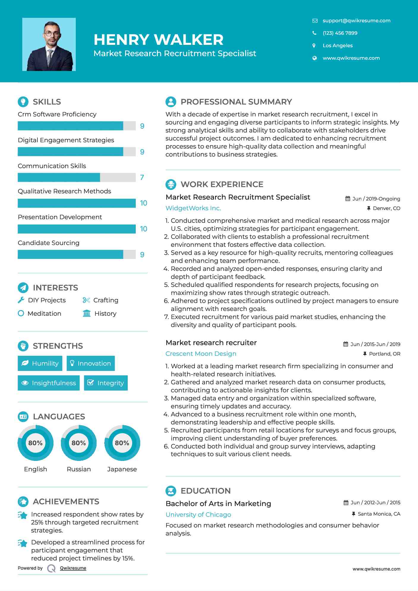Market Research Recruitment Specialist Resume Model