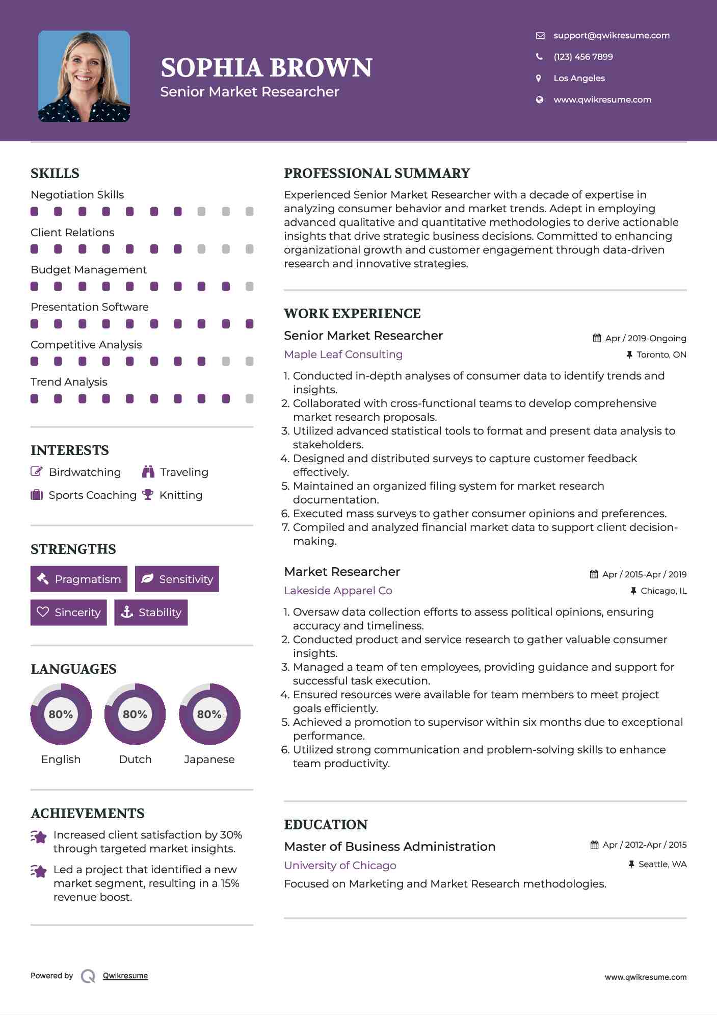 Senior Market Researcher Resume Template