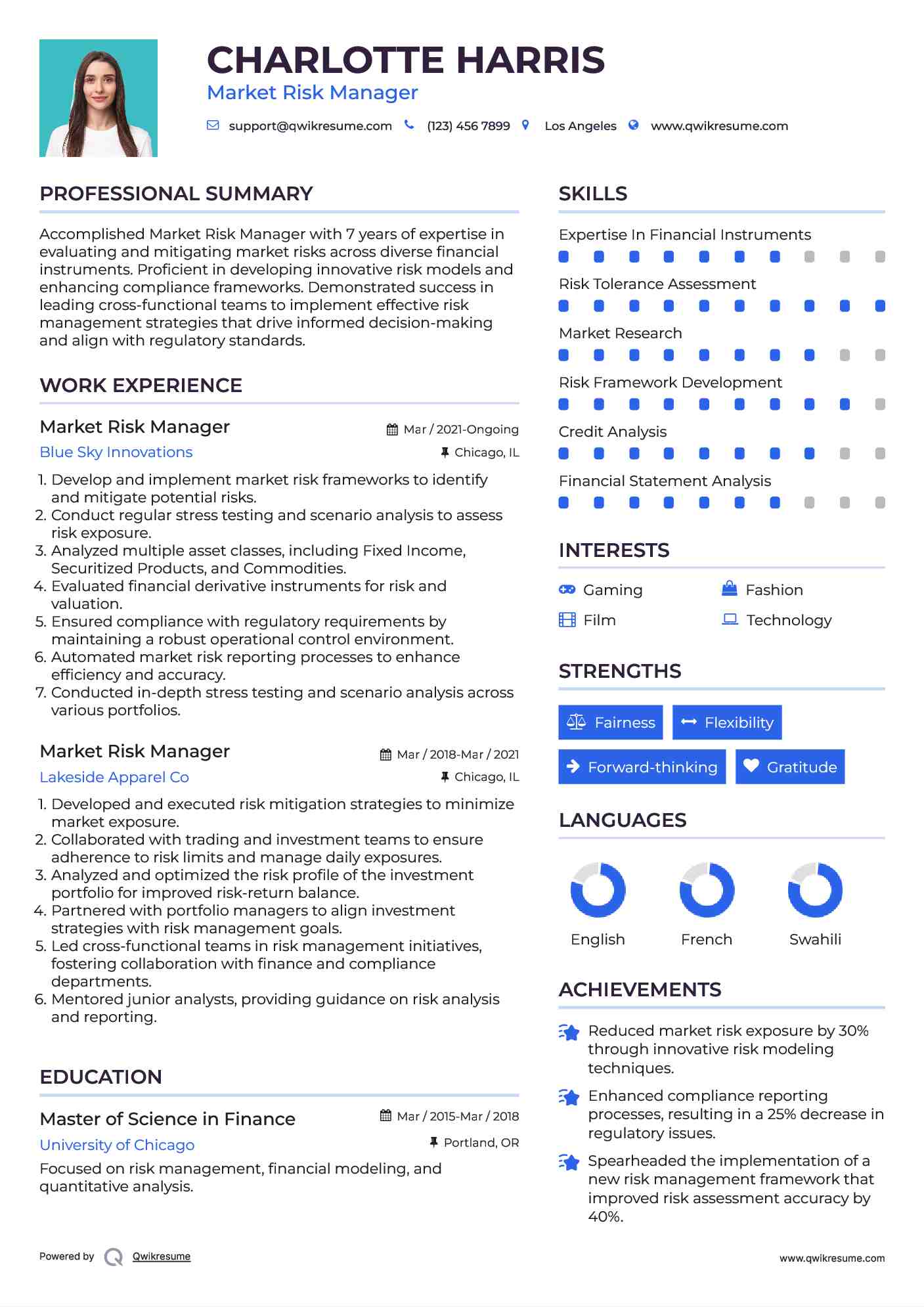 Market Risk Manager Resume Template
