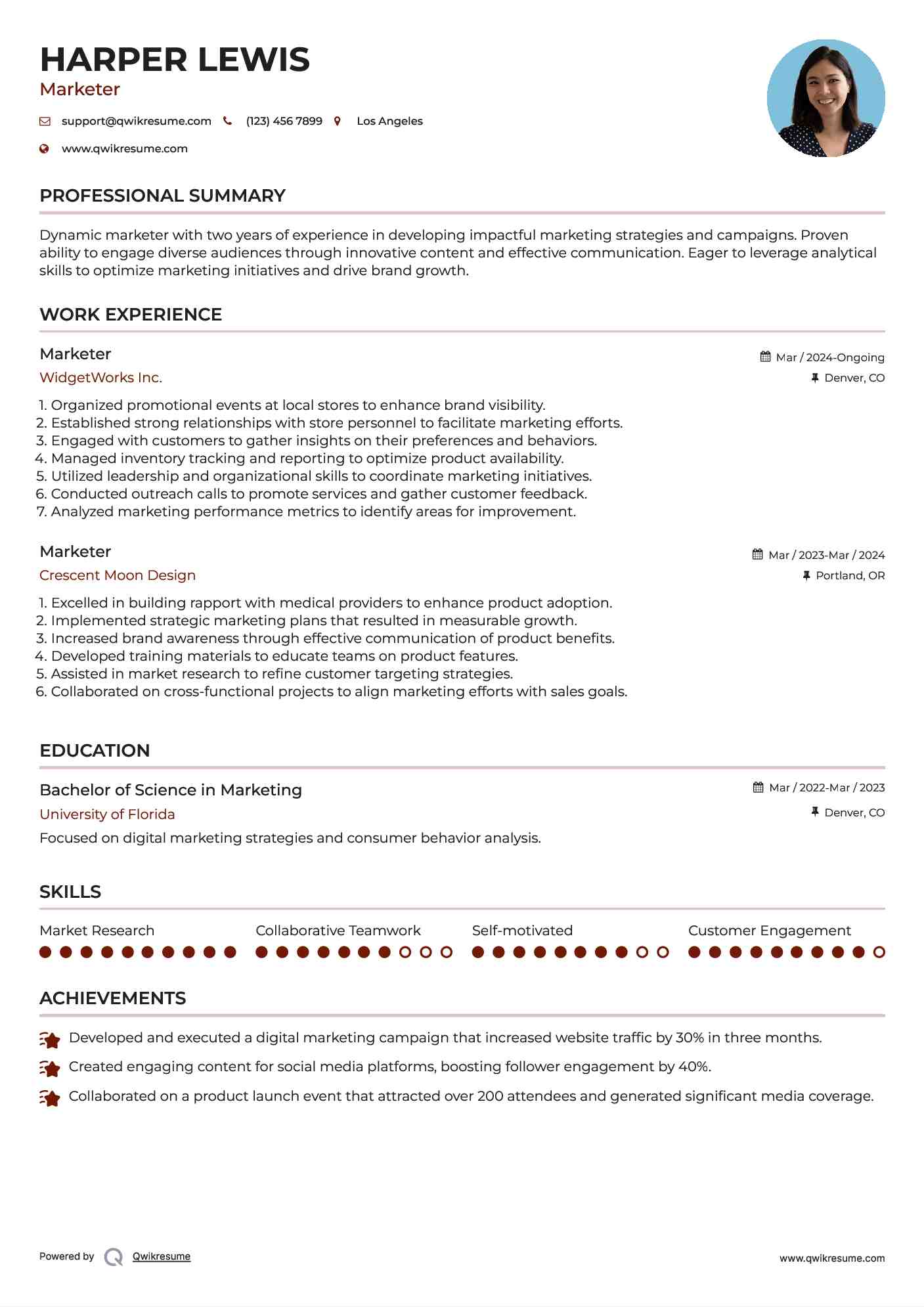Marketer Resume Sample