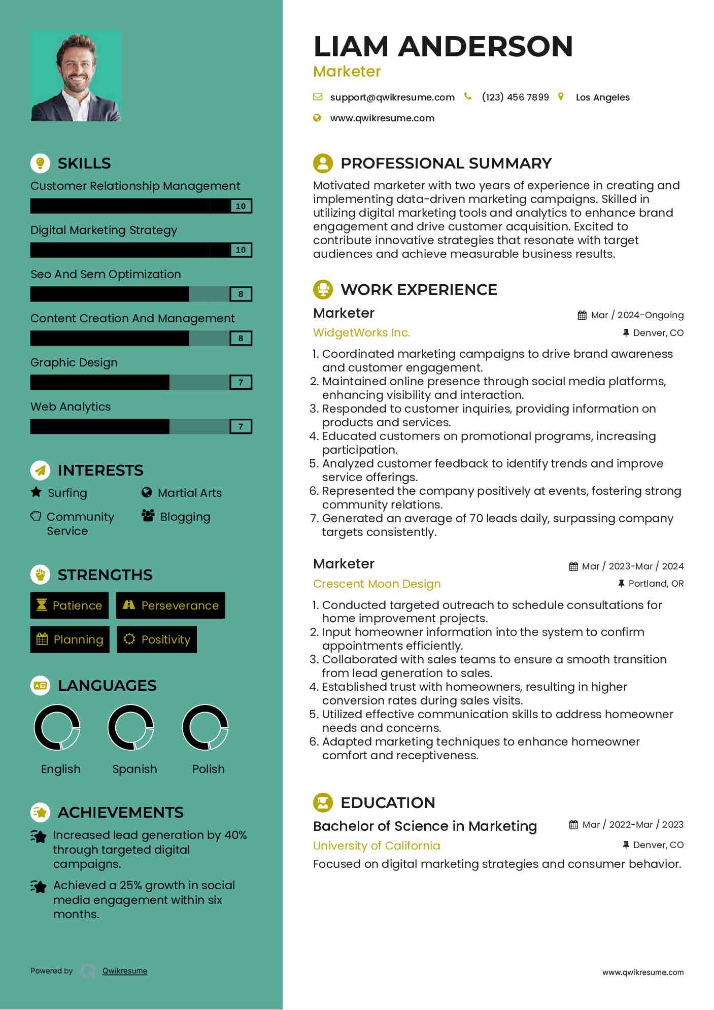 Marketer Resume Example