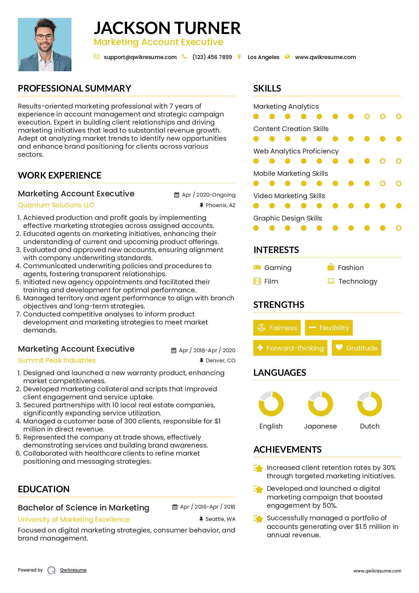 Marketing Account Executive Resume Example