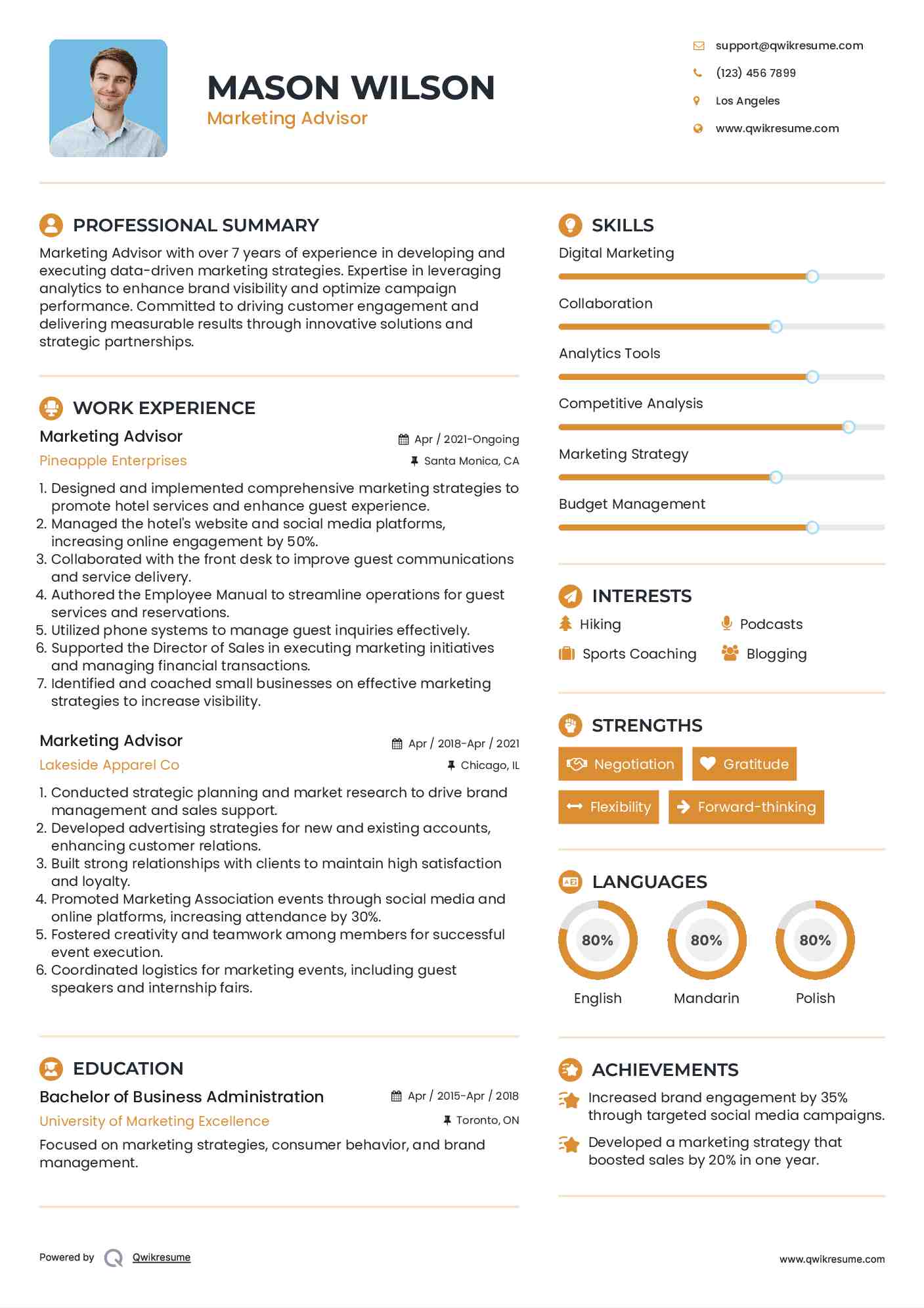 Marketing Advisor Resume Template