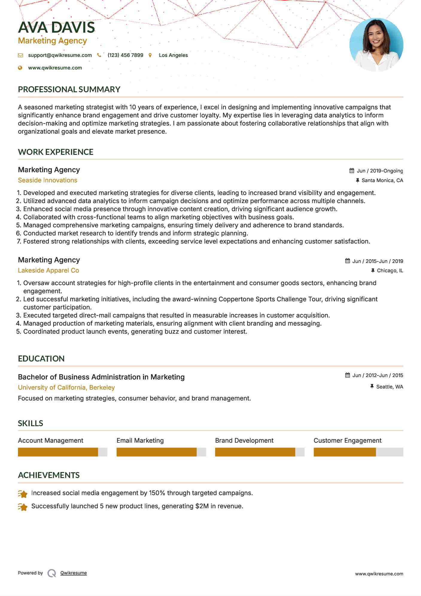 Marketing Agency Resume Sample
