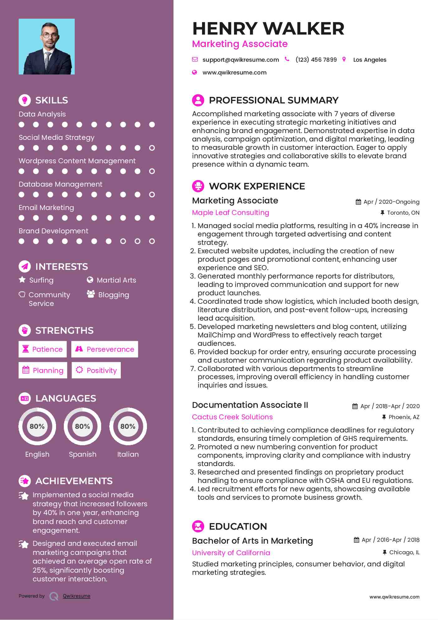 Marketing Associate Resume Example