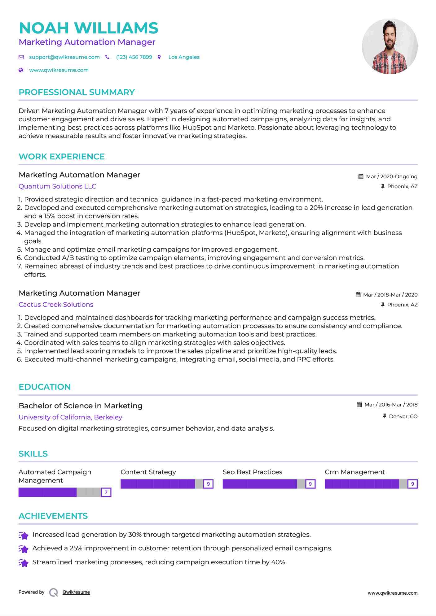 Marketing Automation Manager Resume Sample