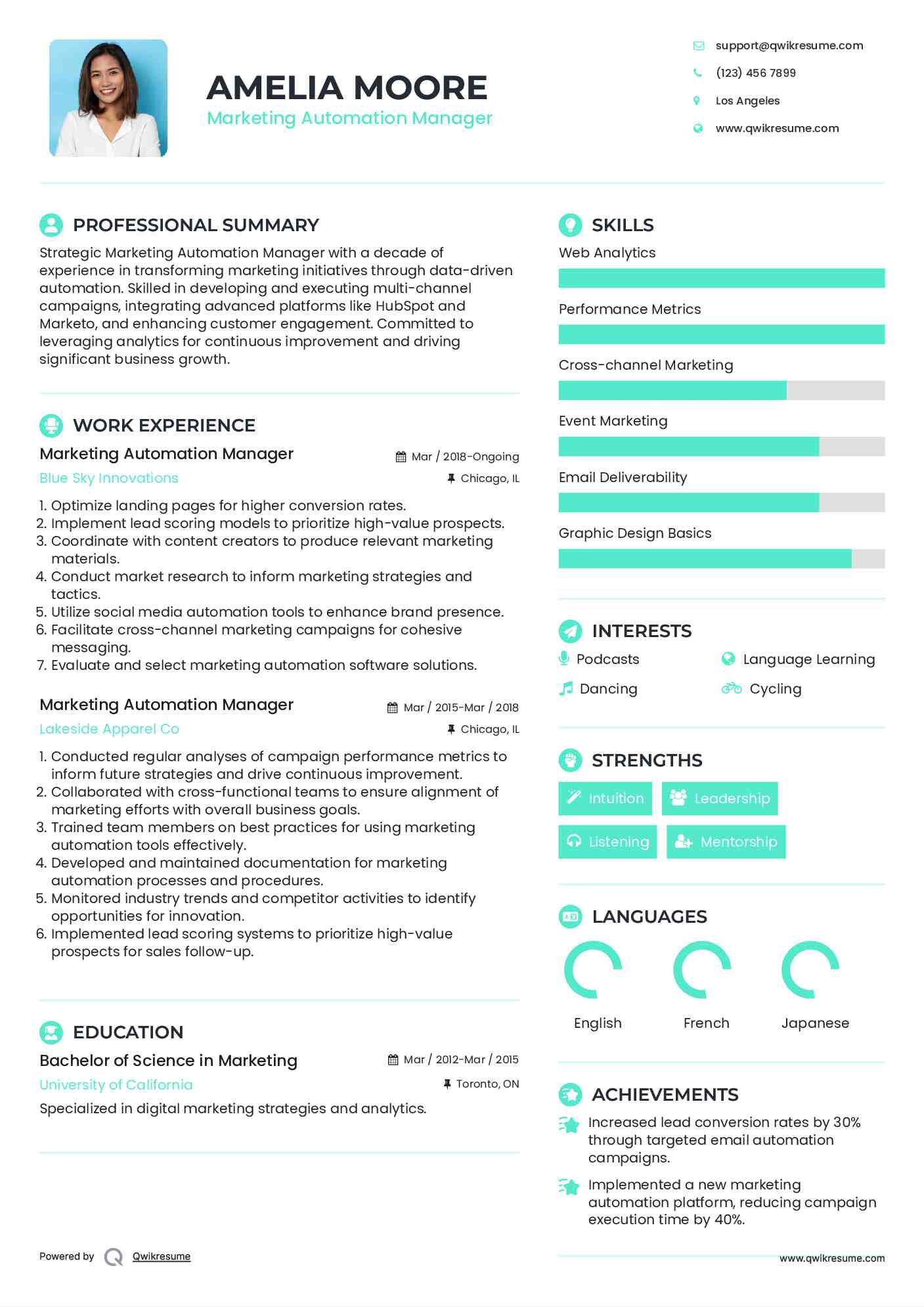 Marketing Automation Manager Resume Template