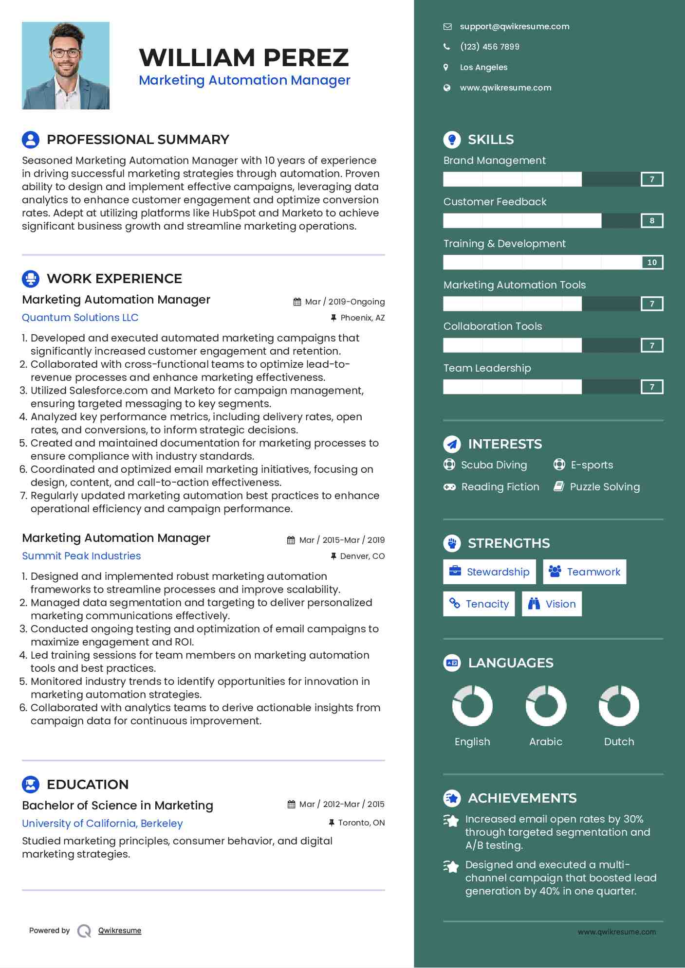 Marketing Automation Manager Resume Sample