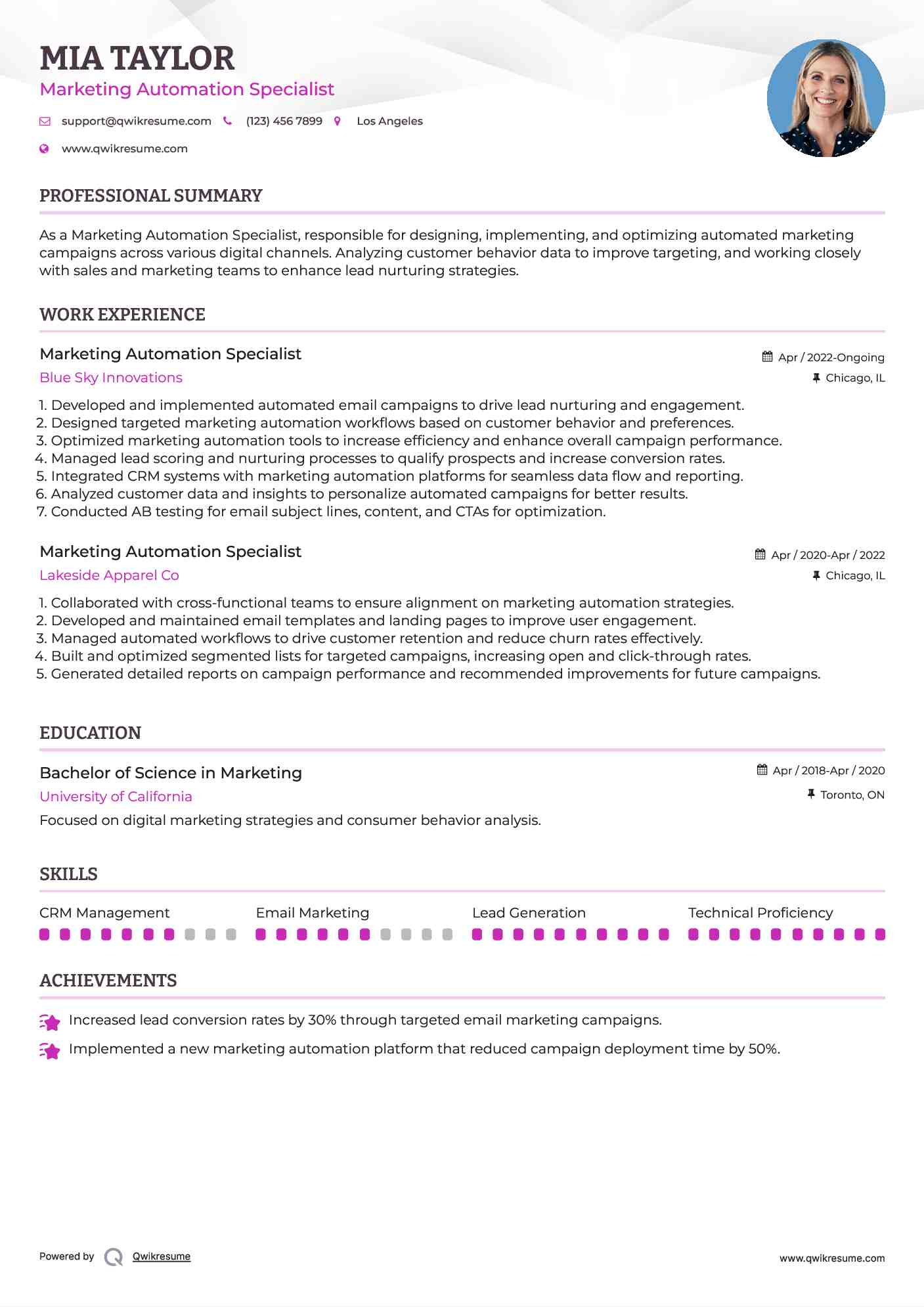 Marketing Automation Specialist Resume Template