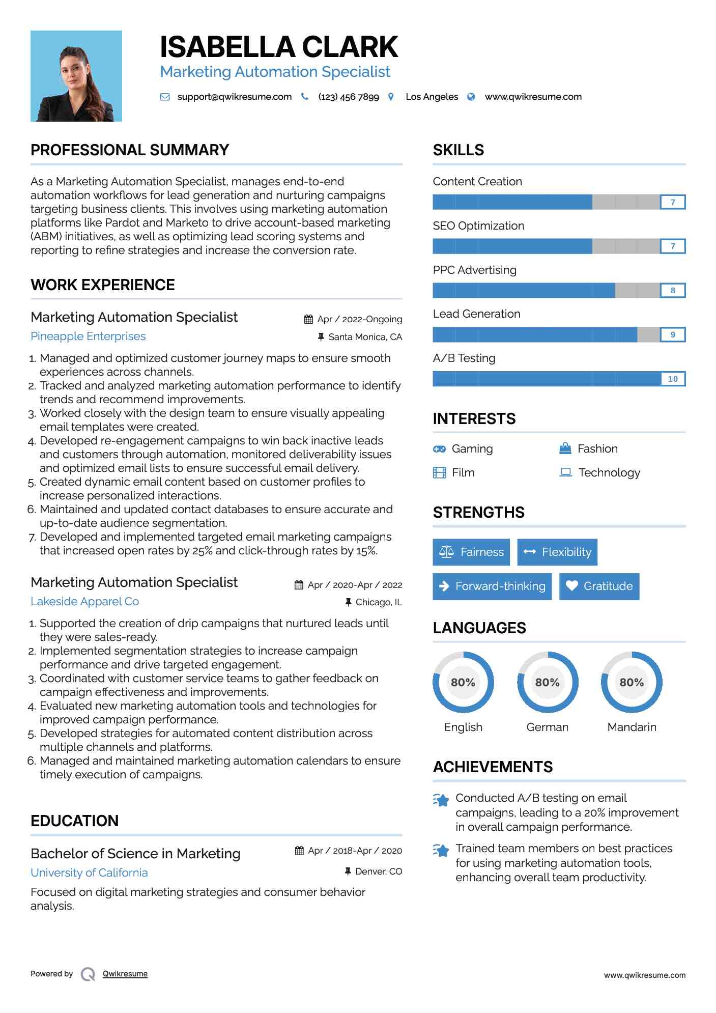 Marketing Automation Specialist Resume Example