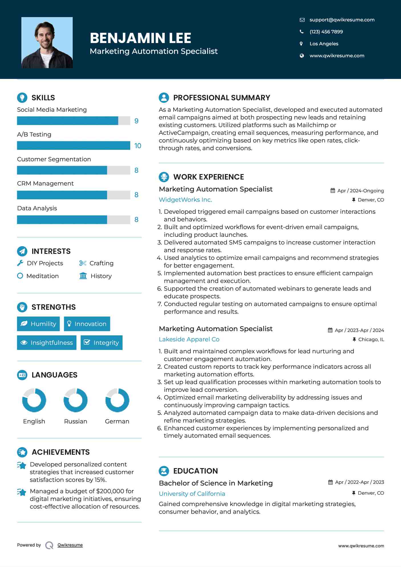 Marketing Automation Specialist Resume Sample