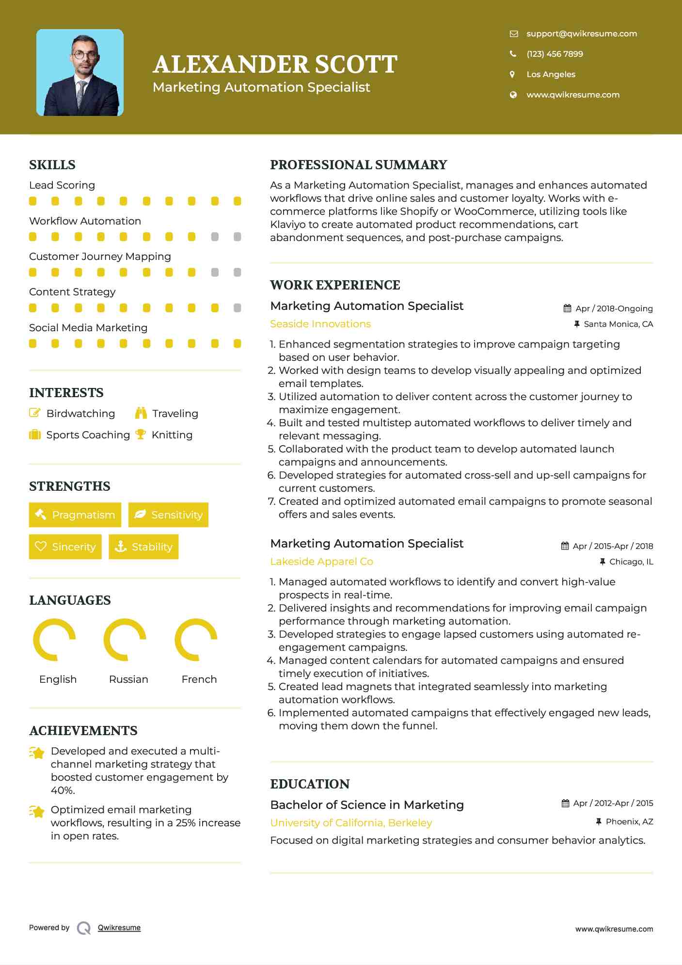 Marketing Automation Specialist Resume Template