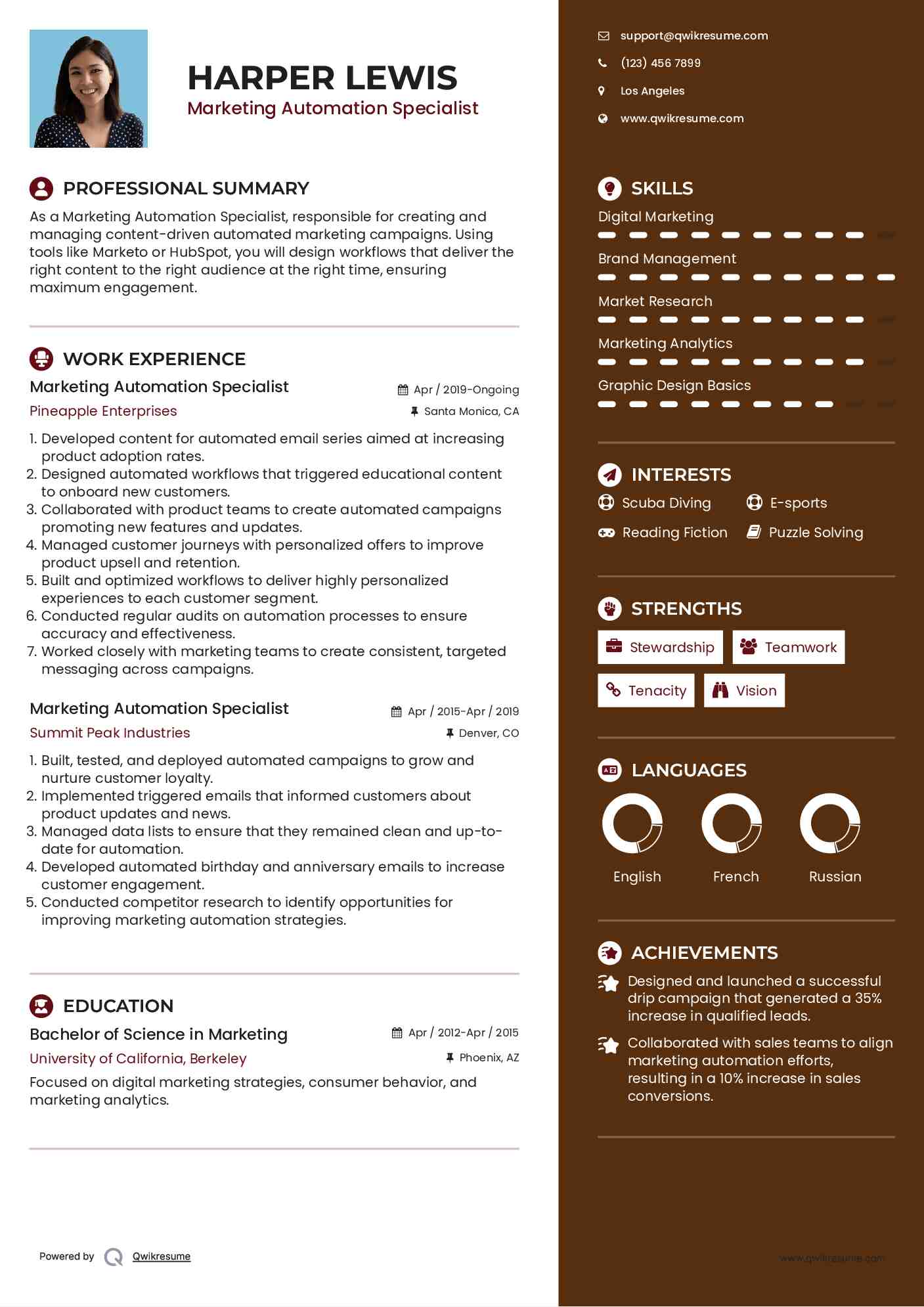 Marketing Automation Specialist Resume Example