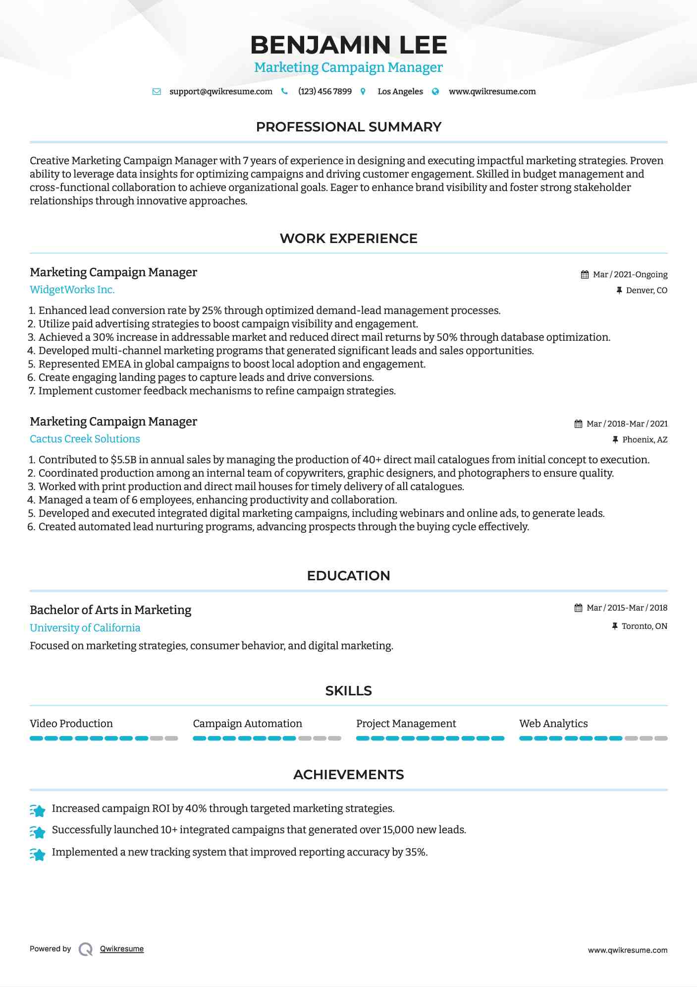 Marketing Campaign Manager Resume Model