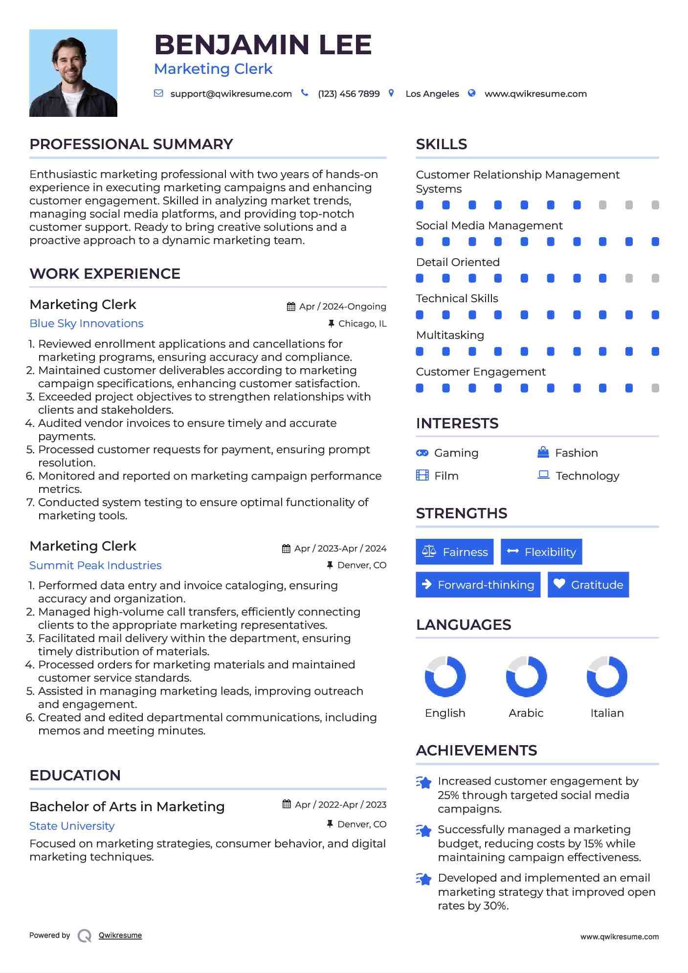 Marketing Clerk Resume Format