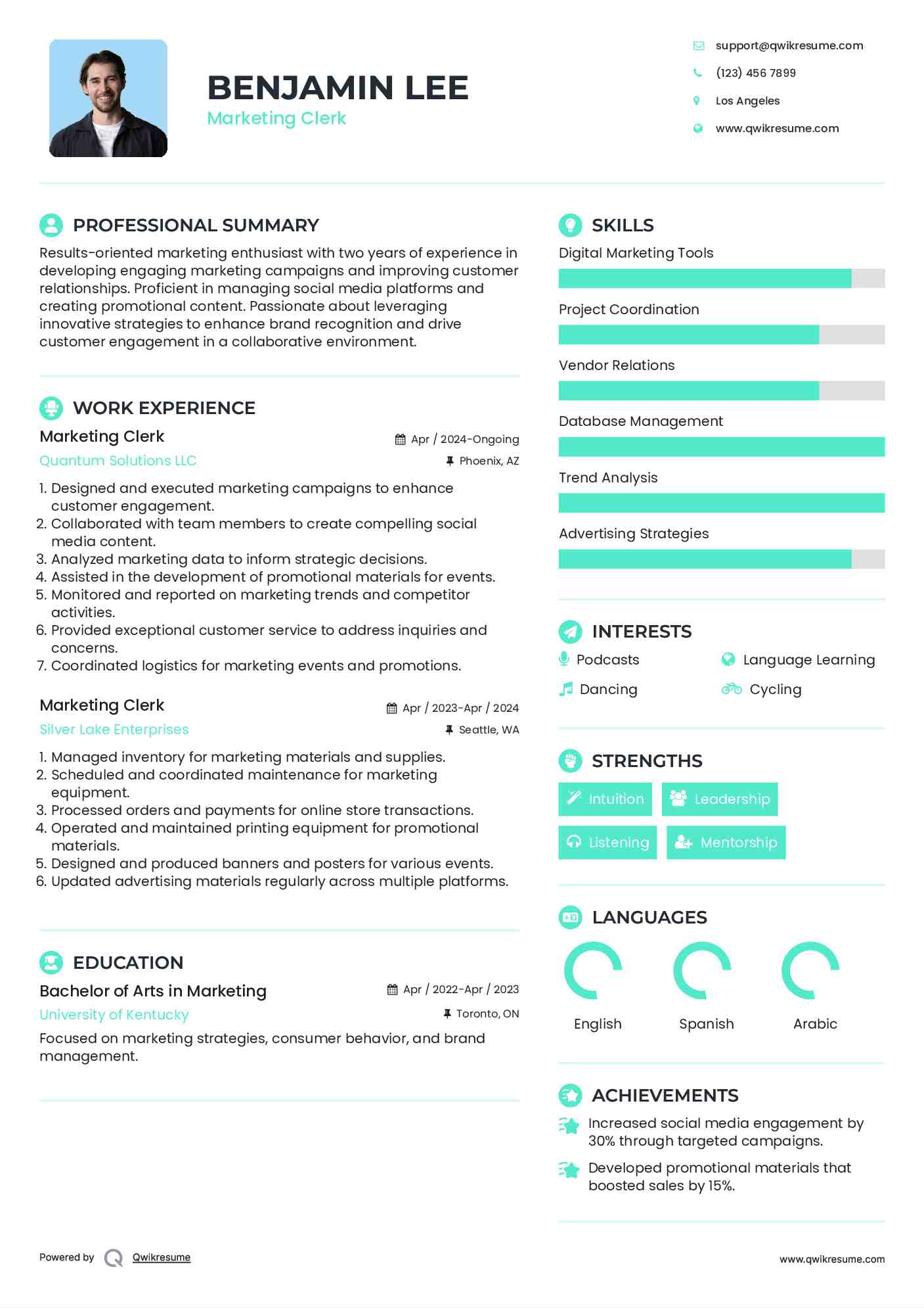Marketing Clerk Resume Template