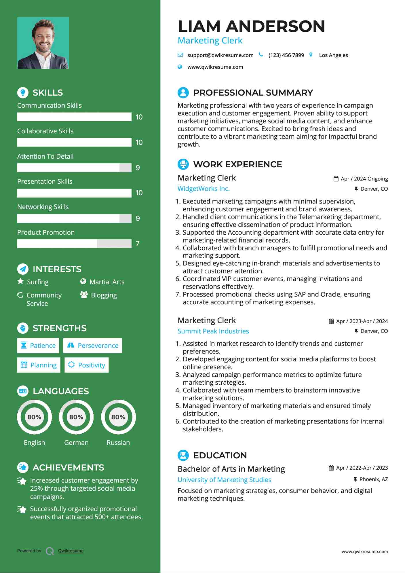 Marketing Clerk Resume Sample