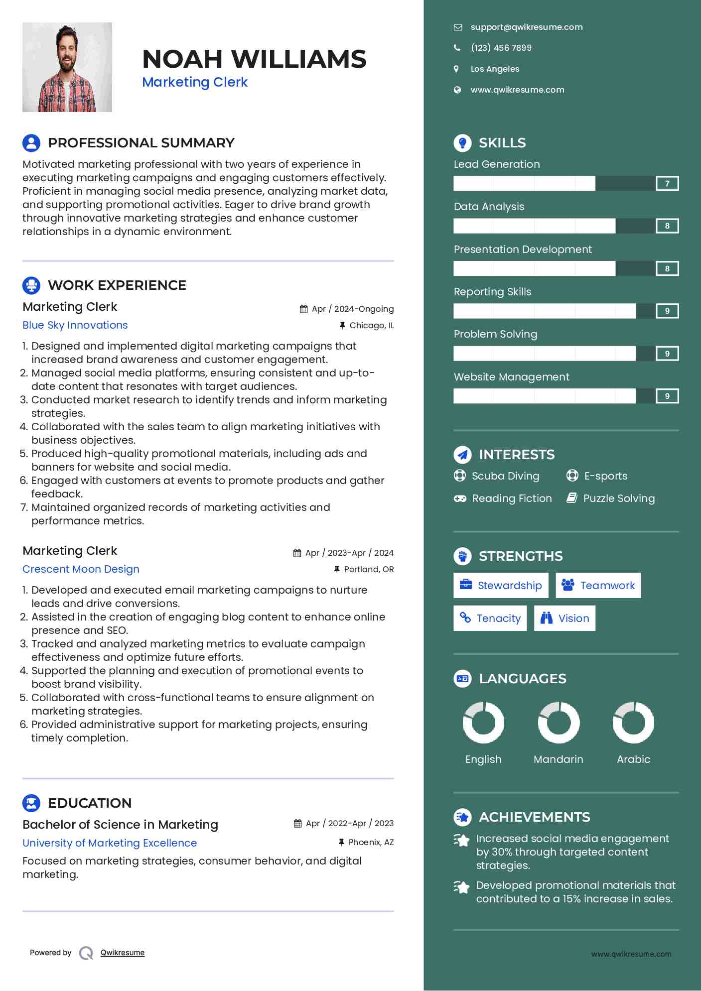 Marketing Clerk Resume Format