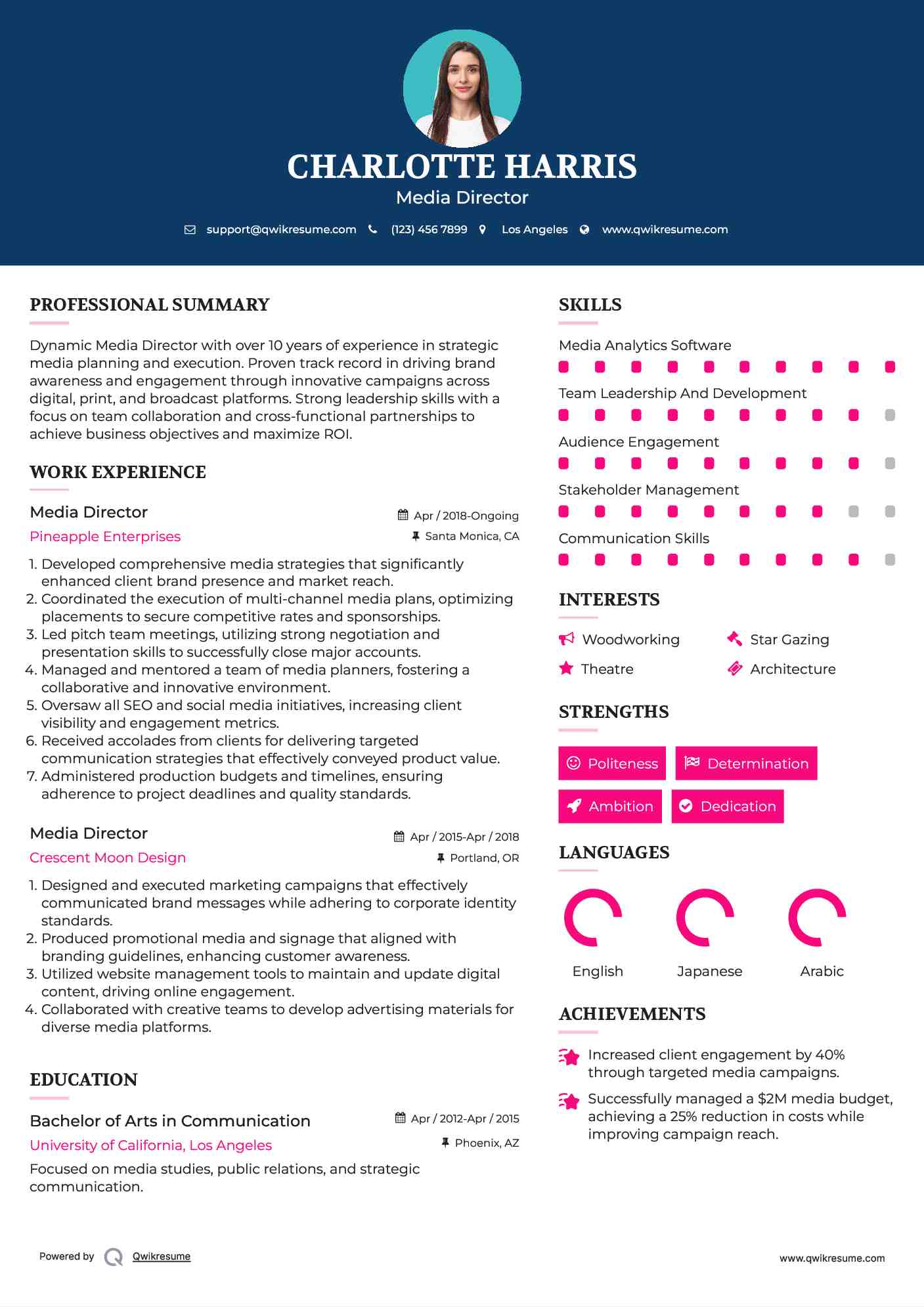 Media Director Resume Format